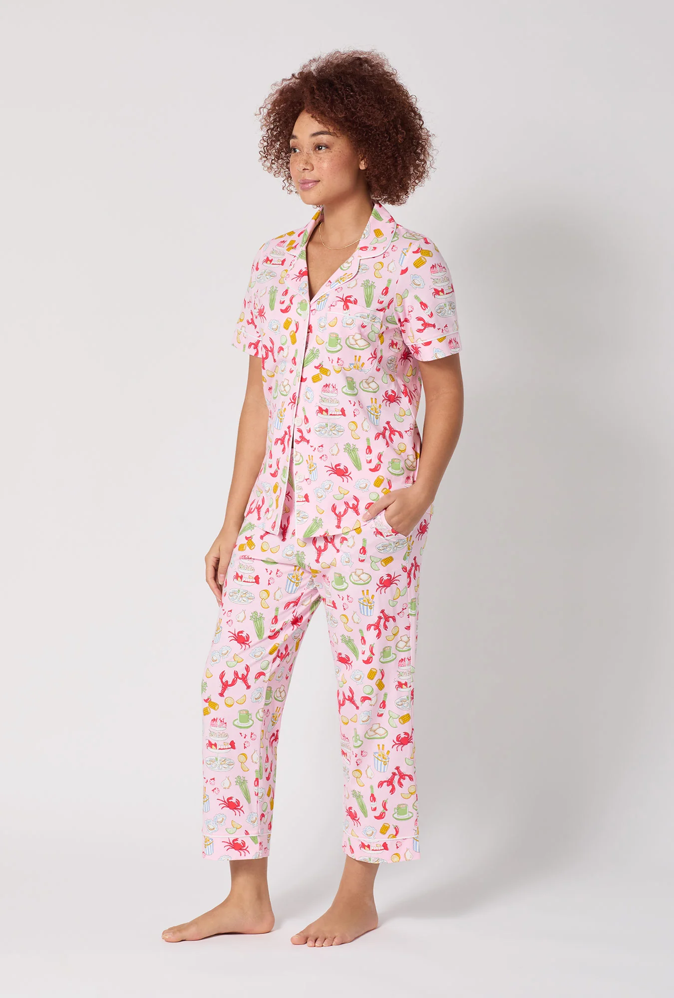 French Quarter Short Sleeve Classic Stretch Jersey Cropped Pj Set - Image 2