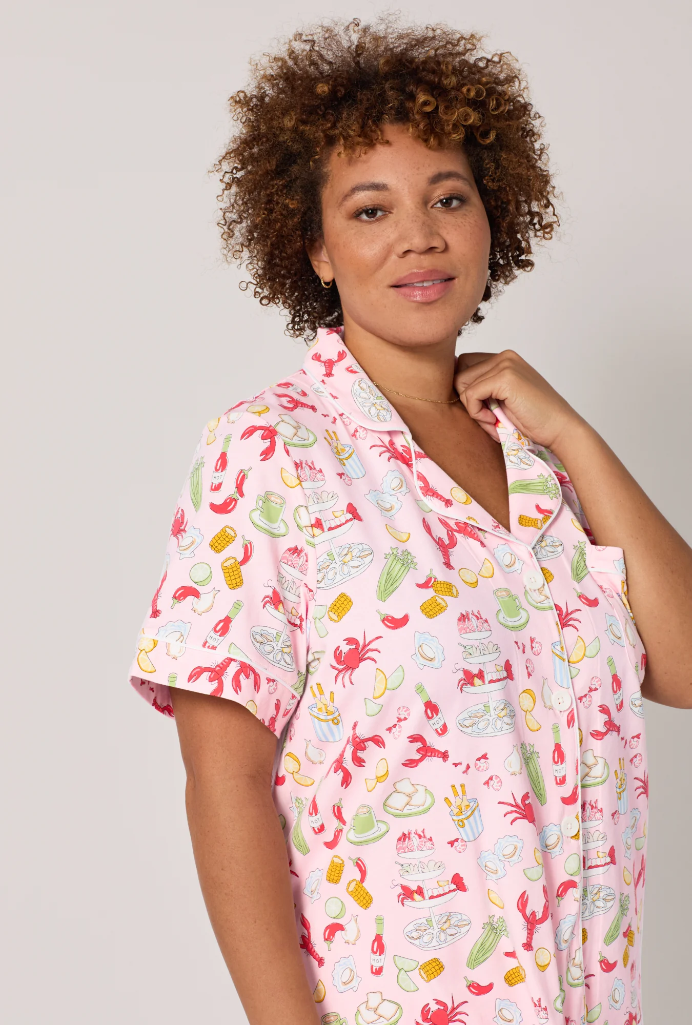 French Quarter Short Sleeve Classic Stretch Jersey Cropped Pj Set - Image 6