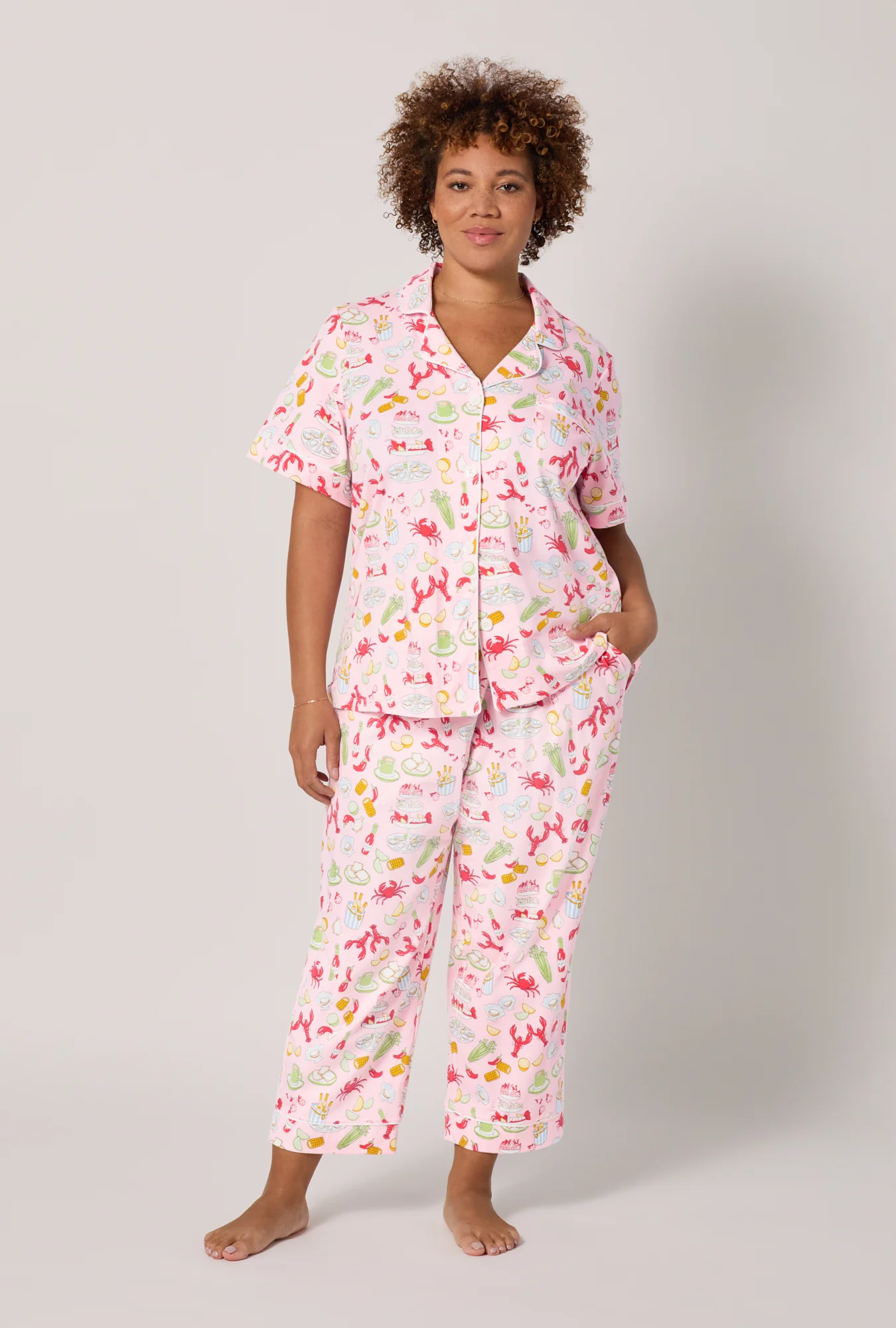 French Quarter Short Sleeve Classic Stretch Jersey Cropped Pj Set - Image 7