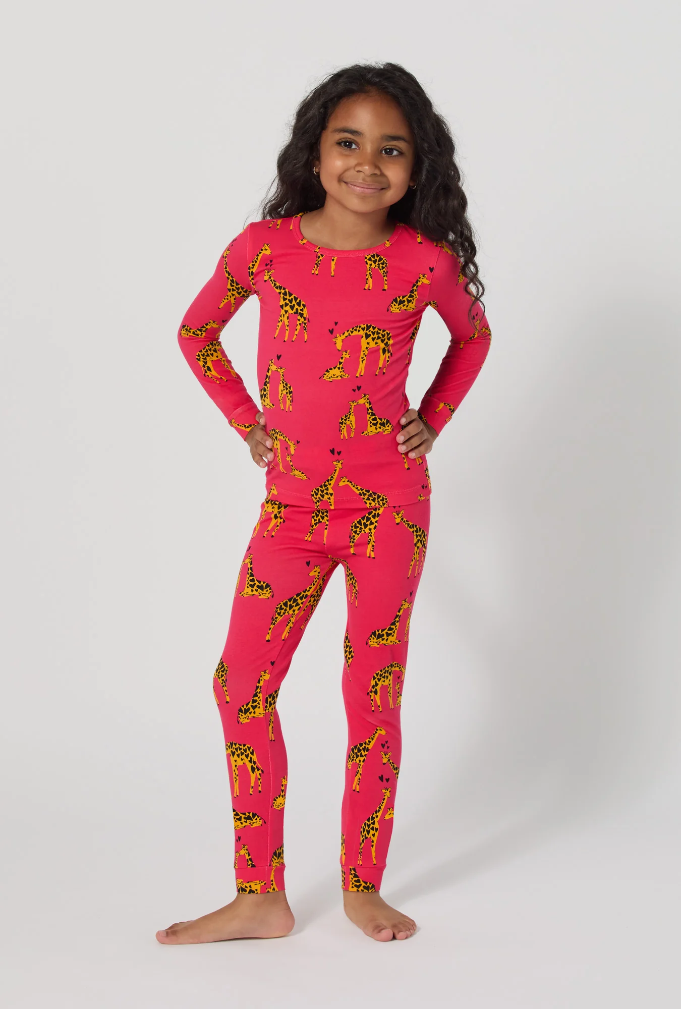 Giraffes In Love Long Sleeve Stretch Jersey Kids Pj Set