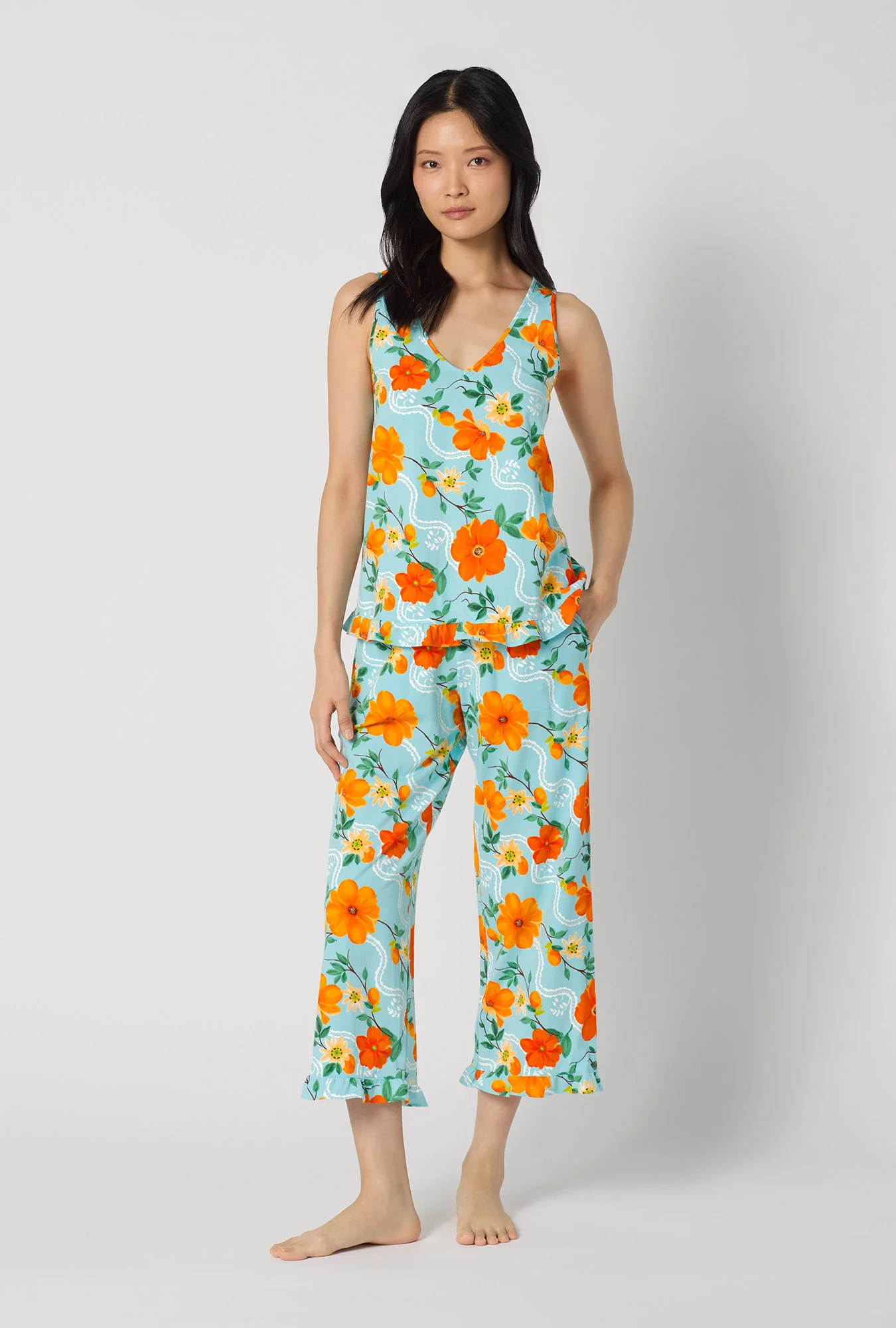 Golden Breeze Ruffle Tank Stretch Jersey Cropped Pj Set