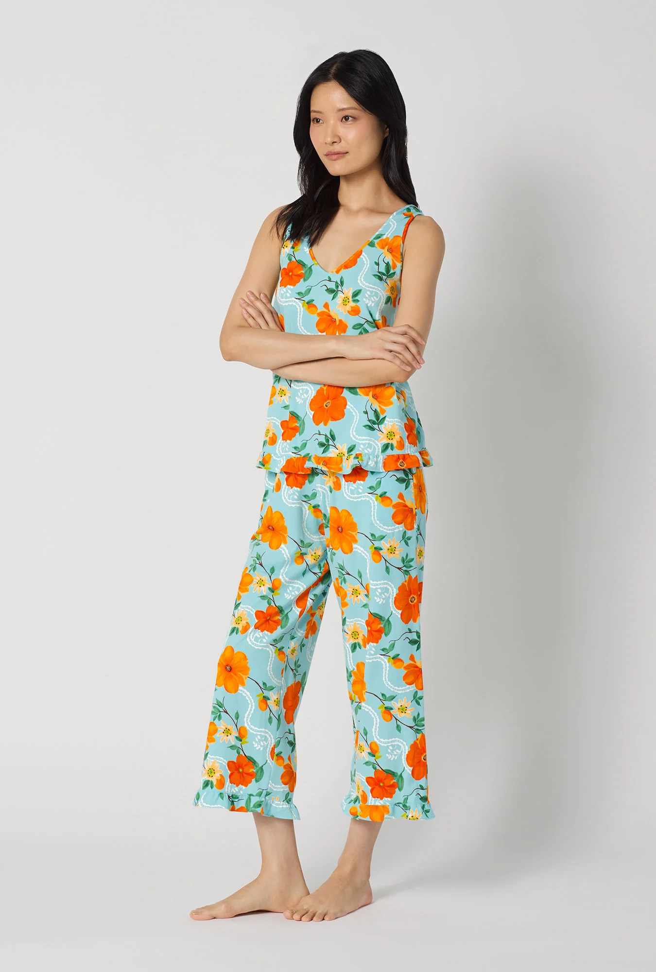 Golden Breeze Ruffle Tank Stretch Jersey Cropped Pj Set - Image 2