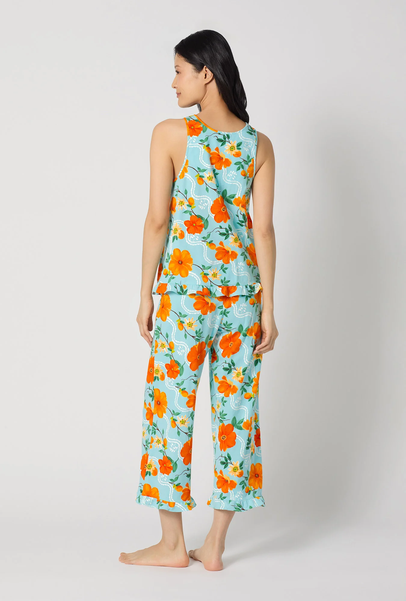 Golden Breeze Ruffle Tank Stretch Jersey Cropped Pj Set - Image 4