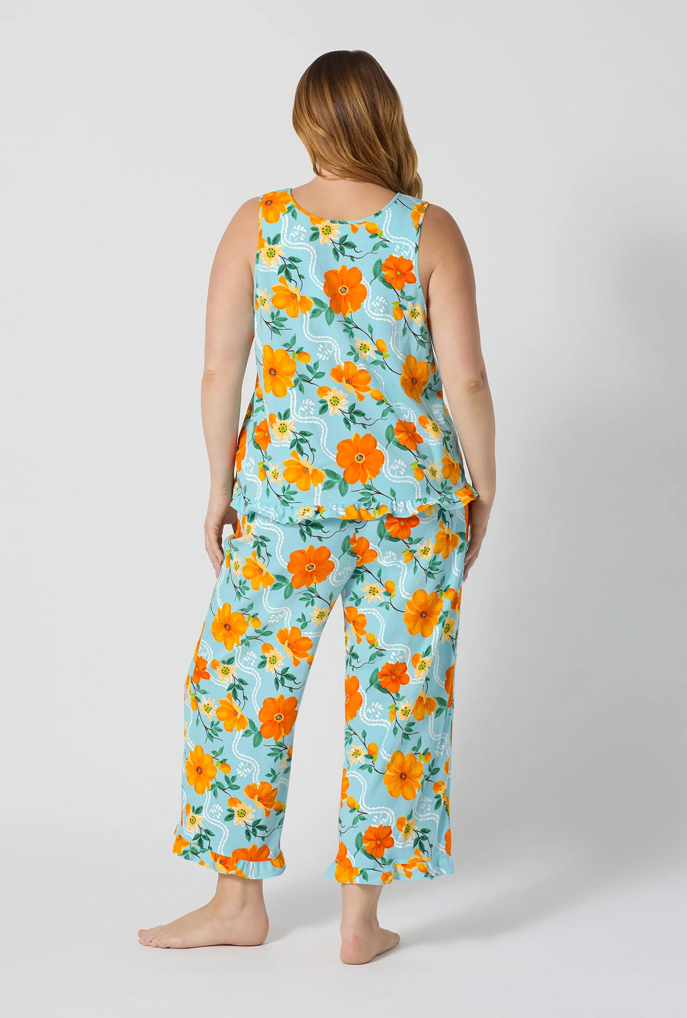 Golden Breeze Ruffle Tank Stretch Jersey Cropped Pj Set - Image 6