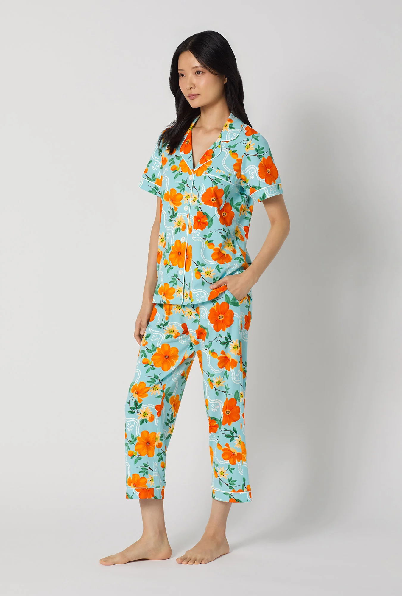 Golden Breeze Short Sleeve Classic Stretch Jersey Cropped Pj Set