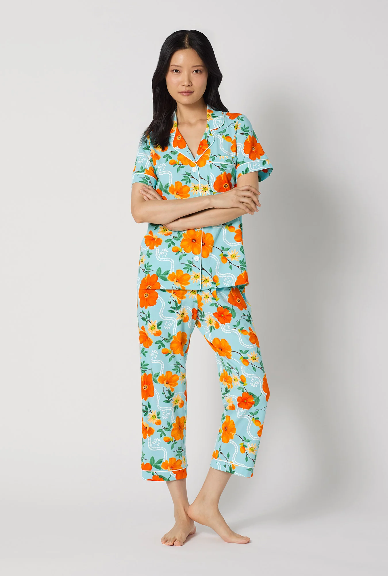 Golden Breeze Short Sleeve Classic Stretch Jersey Cropped Pj Set - Image 2