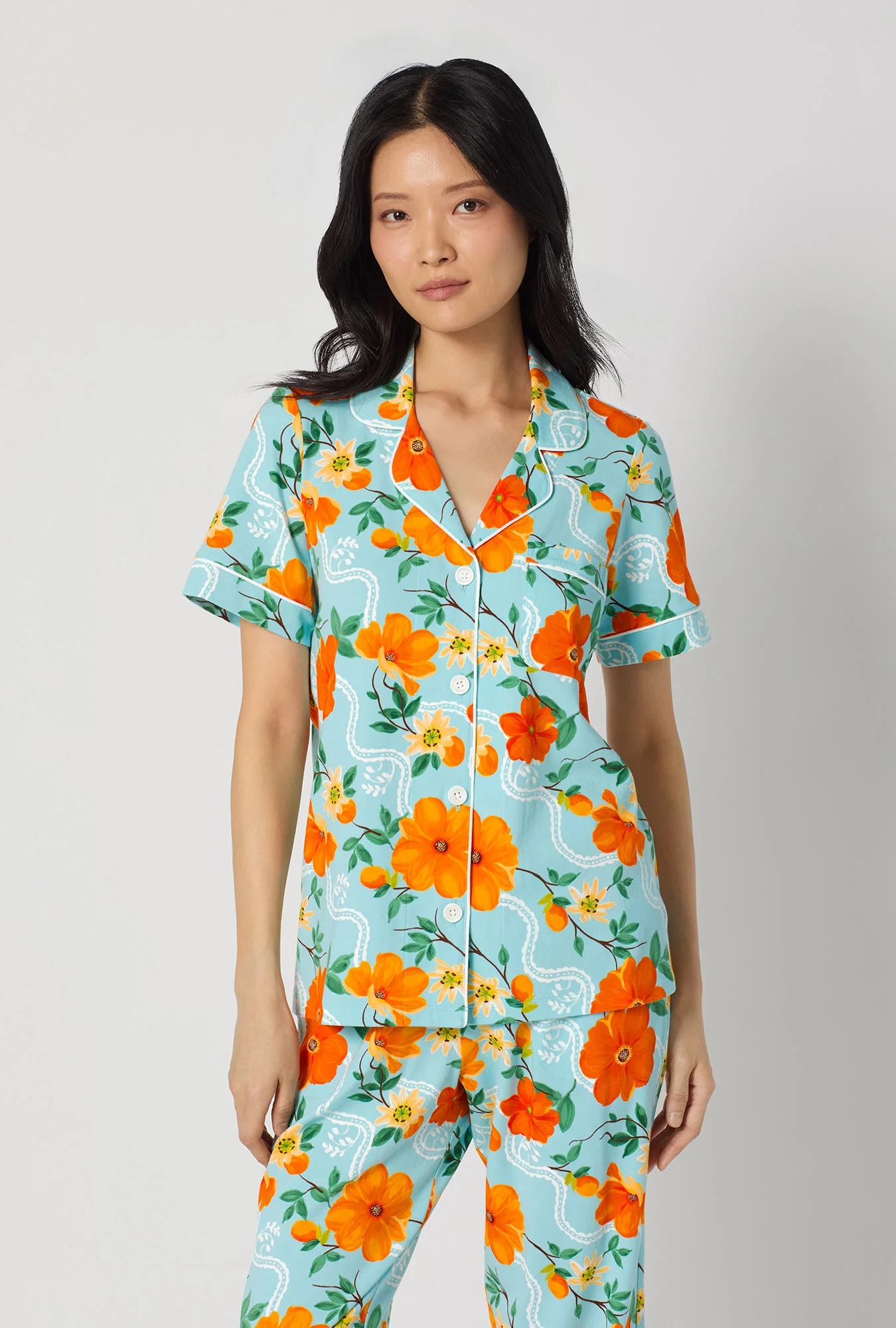 Golden Breeze Short Sleeve Classic Stretch Jersey Cropped Pj Set - Image 3