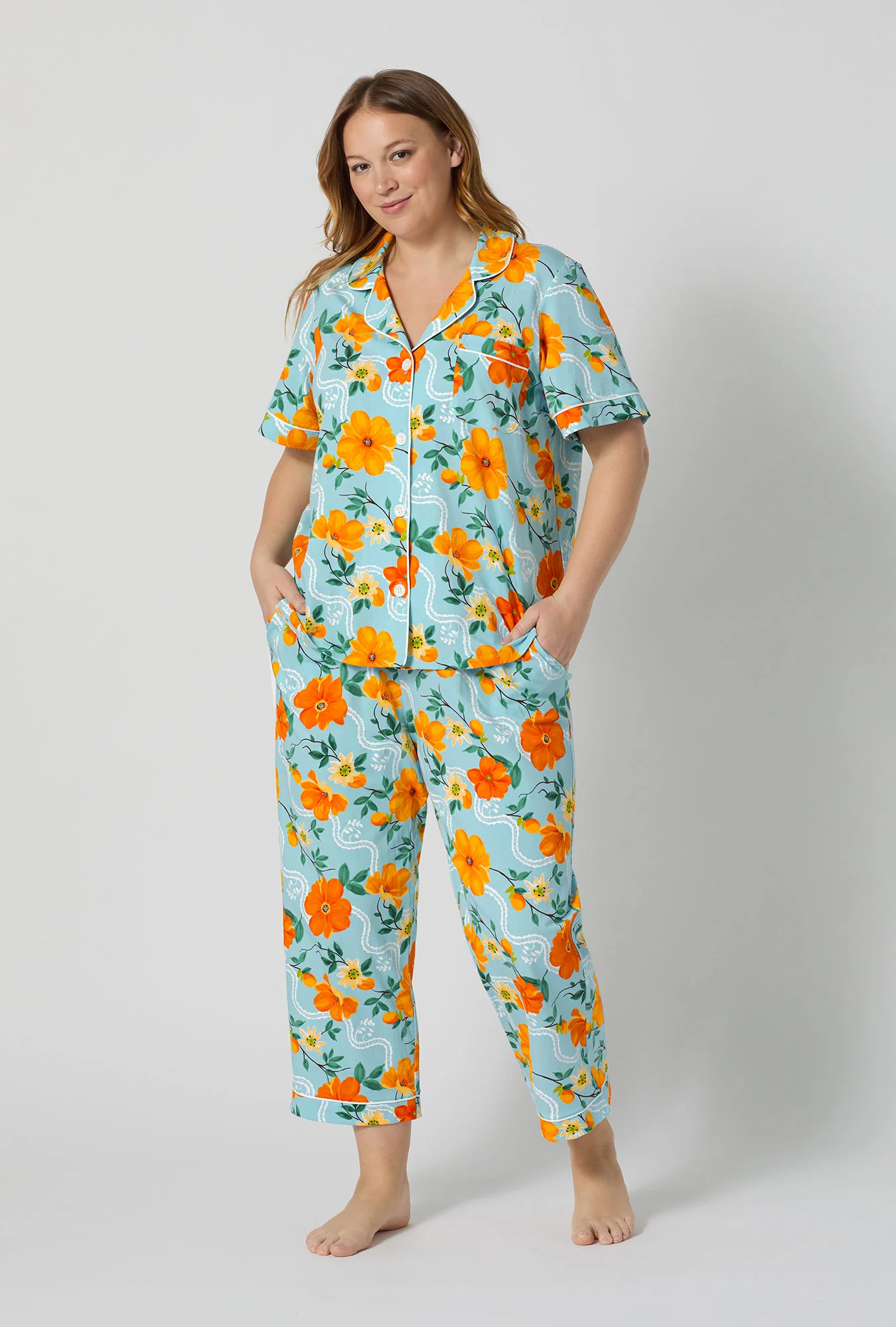 Golden Breeze Short Sleeve Classic Stretch Jersey Cropped Pj Set - Image 5