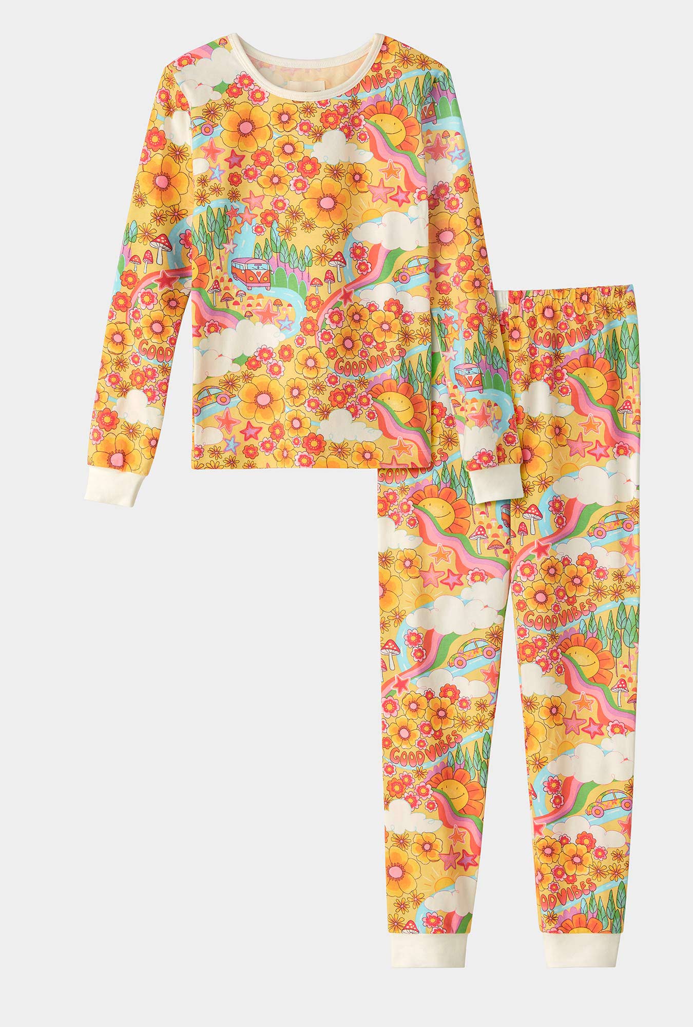 Good Vibes Long Sleeve Stretch Jersey Kids PJ Set - Image 5