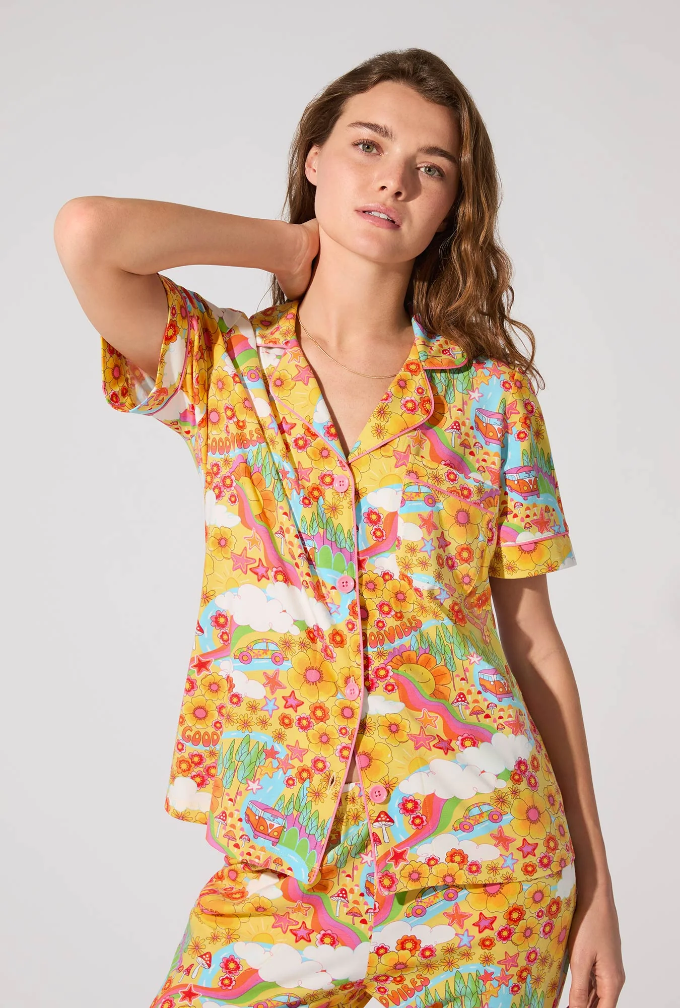 Good Vibes Short Sleeve Classic Stretch Jersey Cropped PJ Set - Image 3