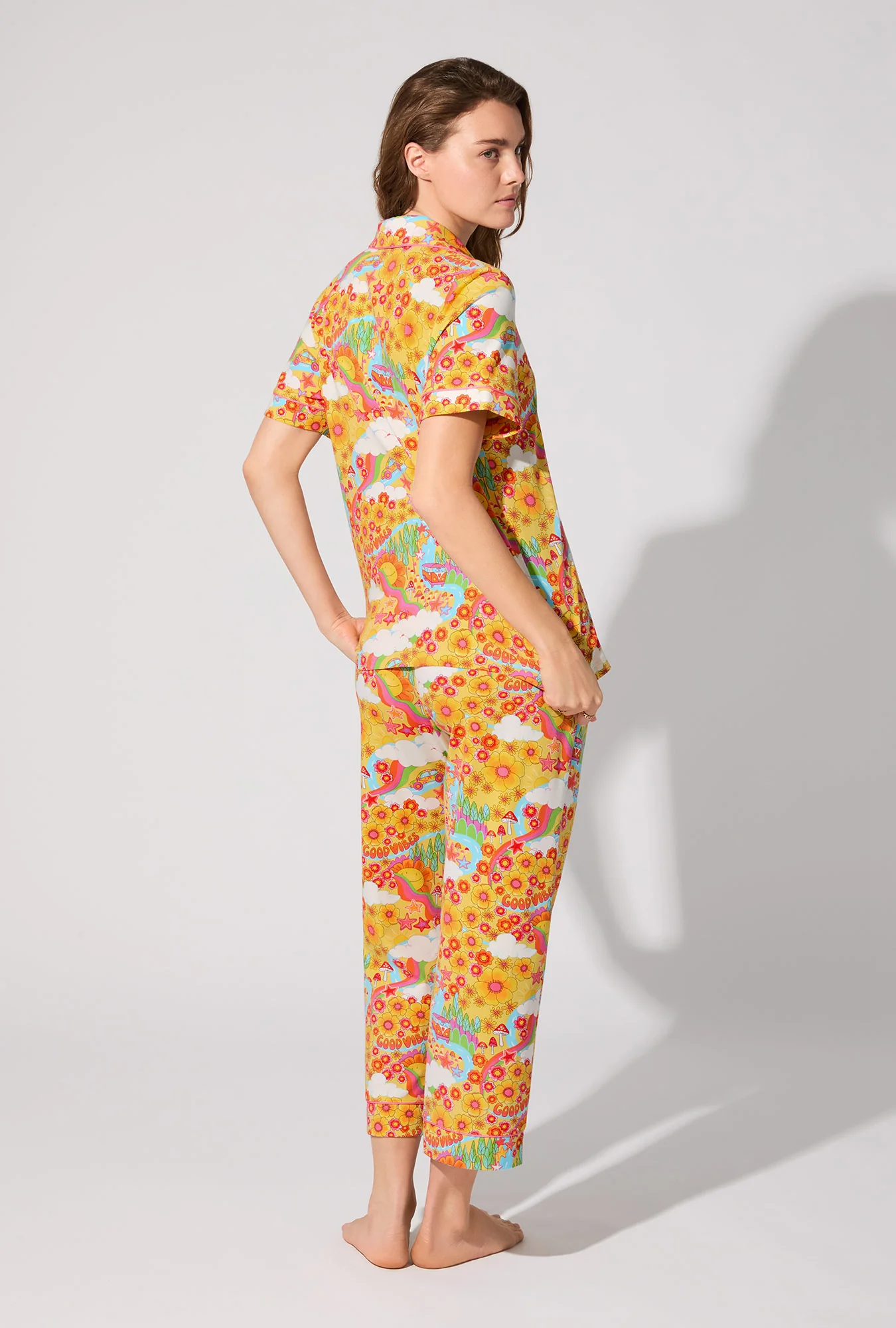 Good Vibes Short Sleeve Classic Stretch Jersey Cropped PJ Set - Image 4