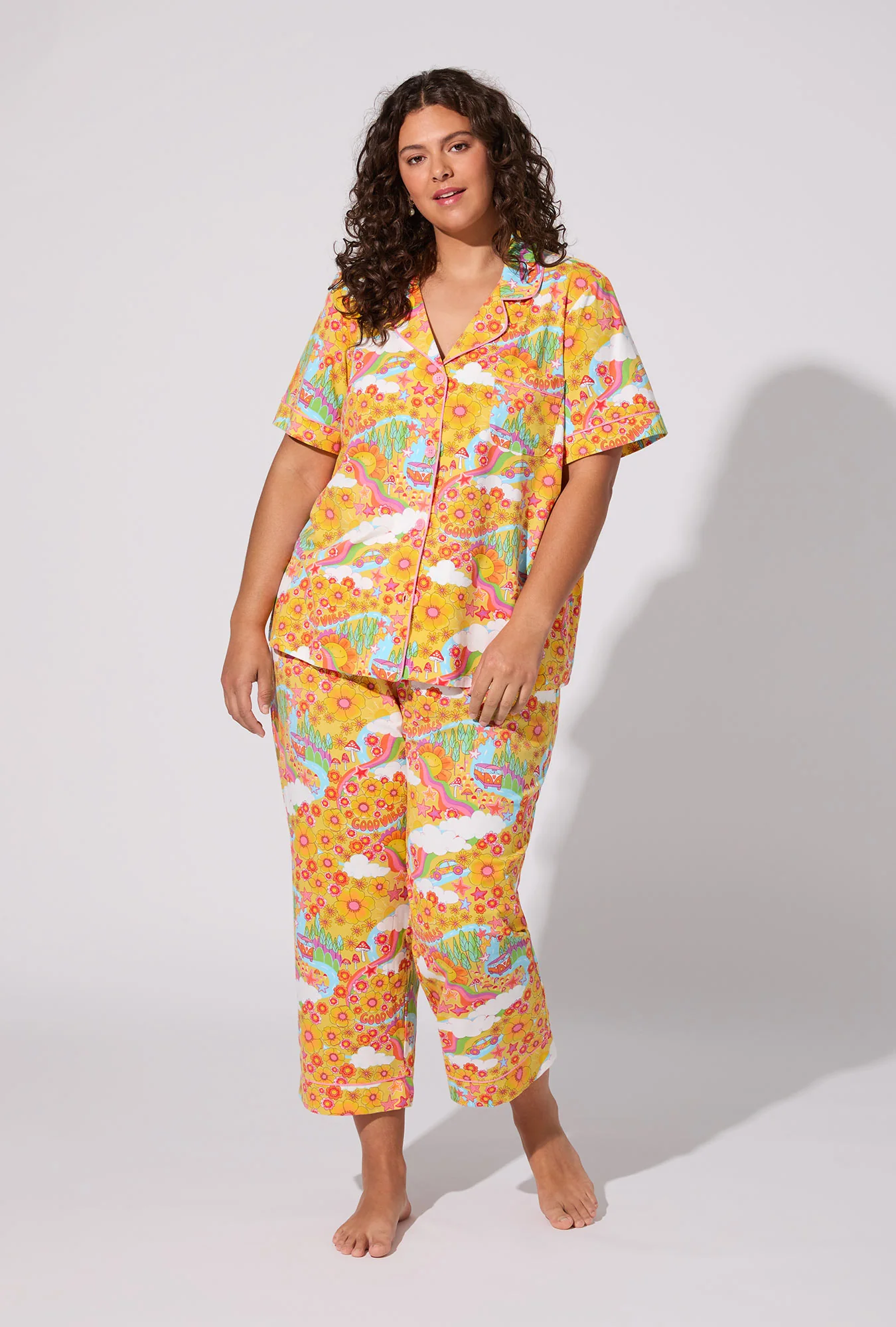 Good Vibes Short Sleeve Classic Stretch Jersey Cropped PJ Set - Image 5