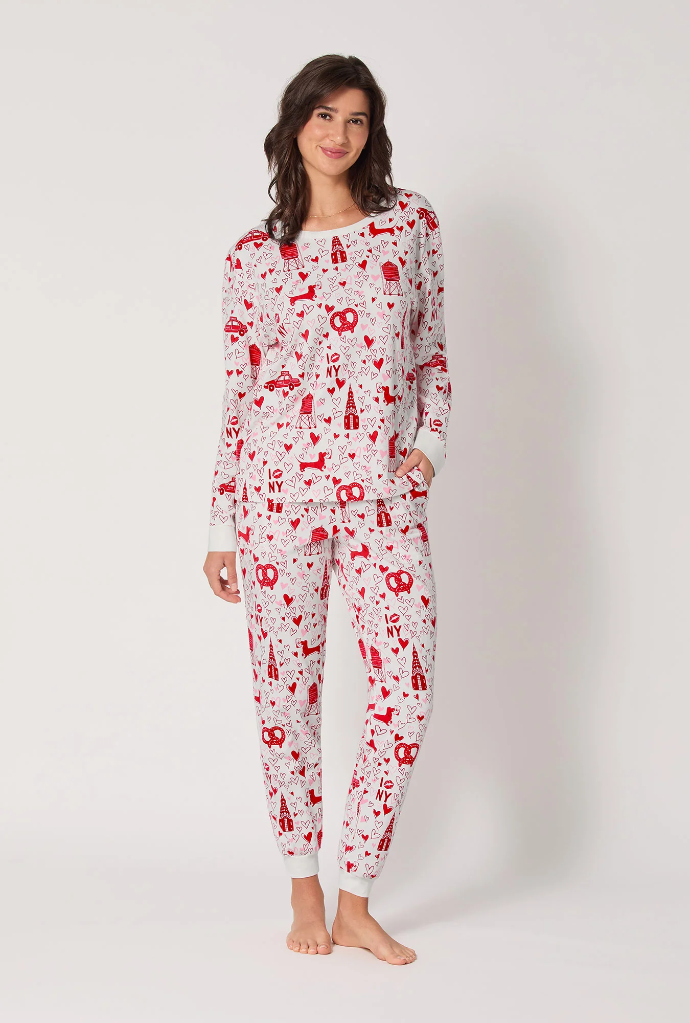 Heart Of The City Long Sleeve Pullover Crew And Jogger Stretch Jersey Pj Set