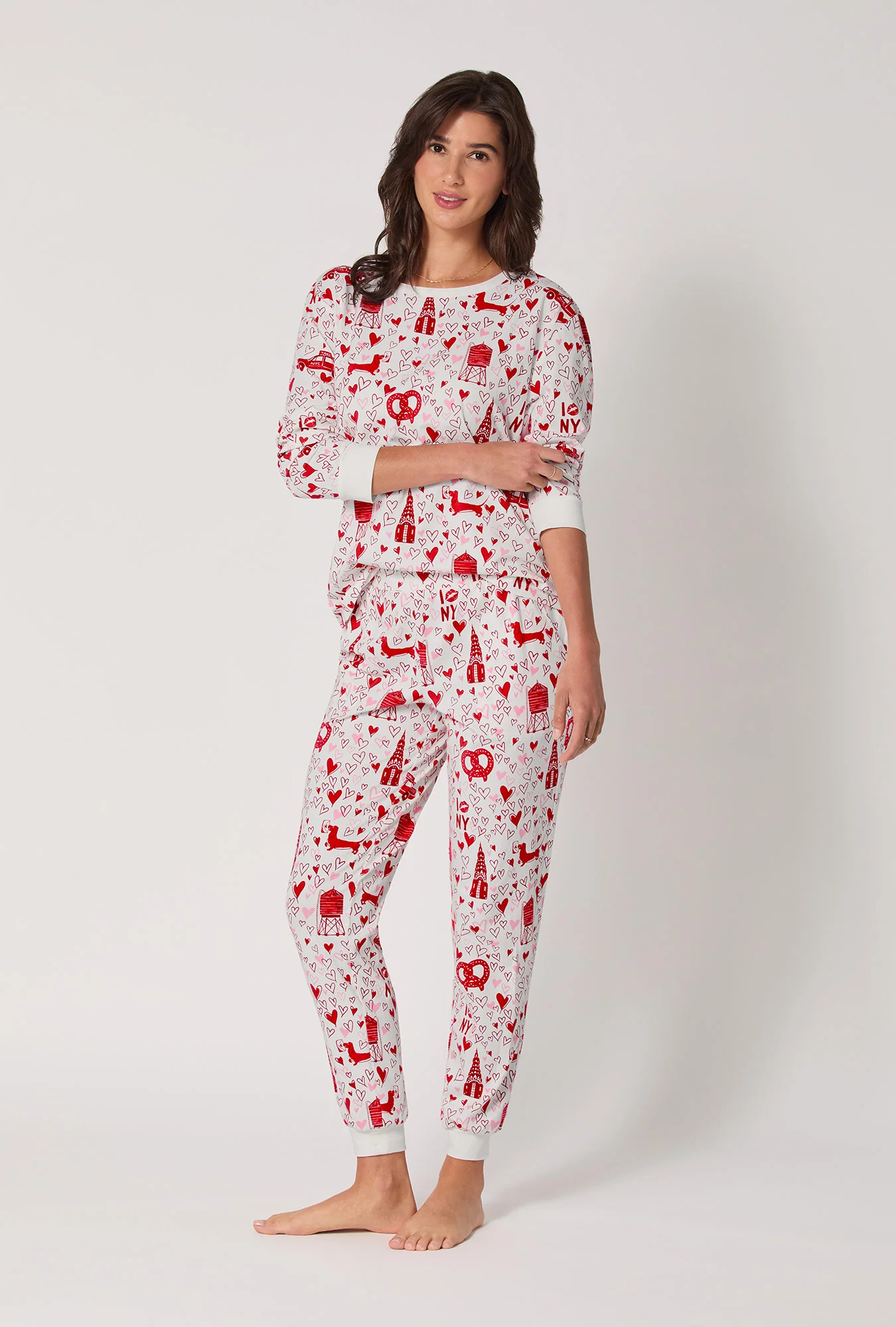 Heart Of The City Long Sleeve Pullover Crew And Jogger Stretch Jersey Pj Set - Image 2