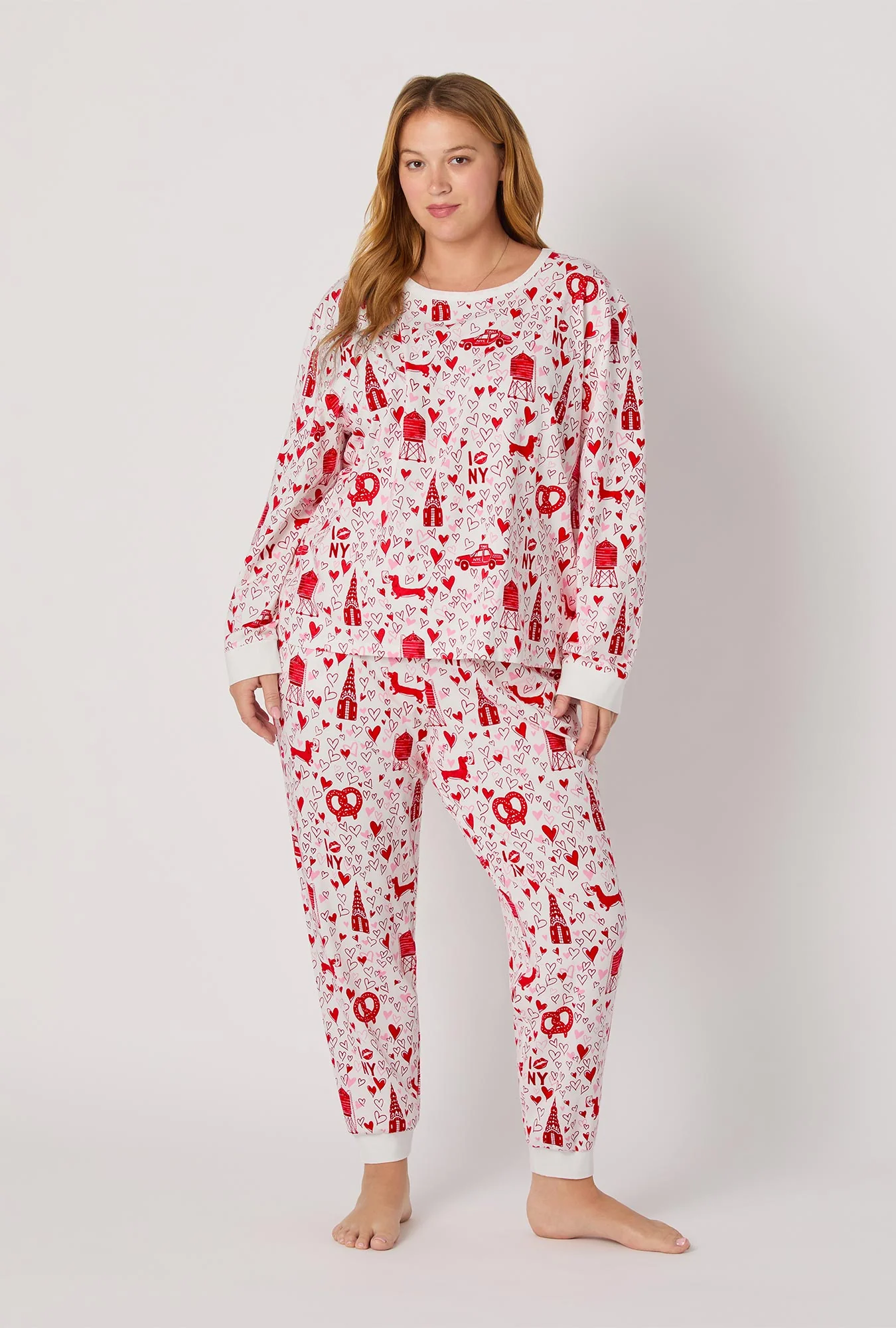 Heart Of The City Long Sleeve Pullover Crew And Jogger Stretch Jersey Pj Set - Image 5
