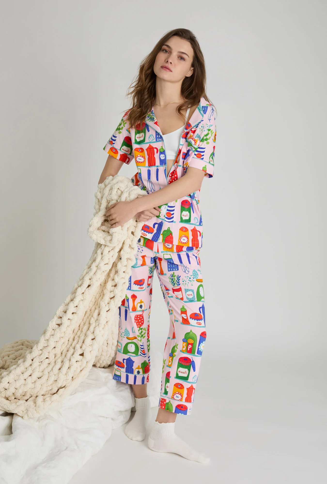 In The Kitchen Short Sleeve Classic Stretch Jersey Cropped Pj Set