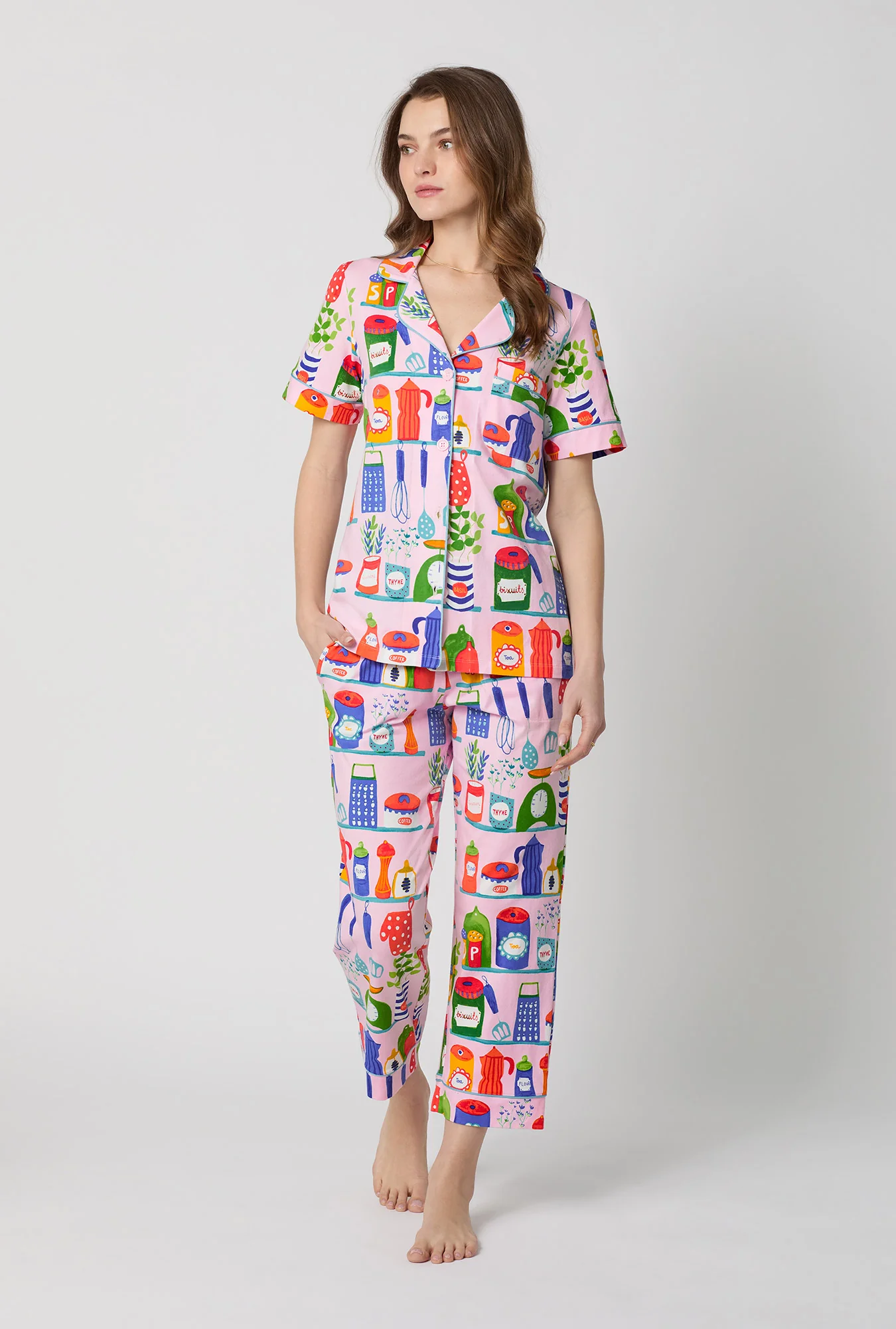 In The Kitchen Short Sleeve Classic Stretch Jersey Cropped Pj Set - Image 2