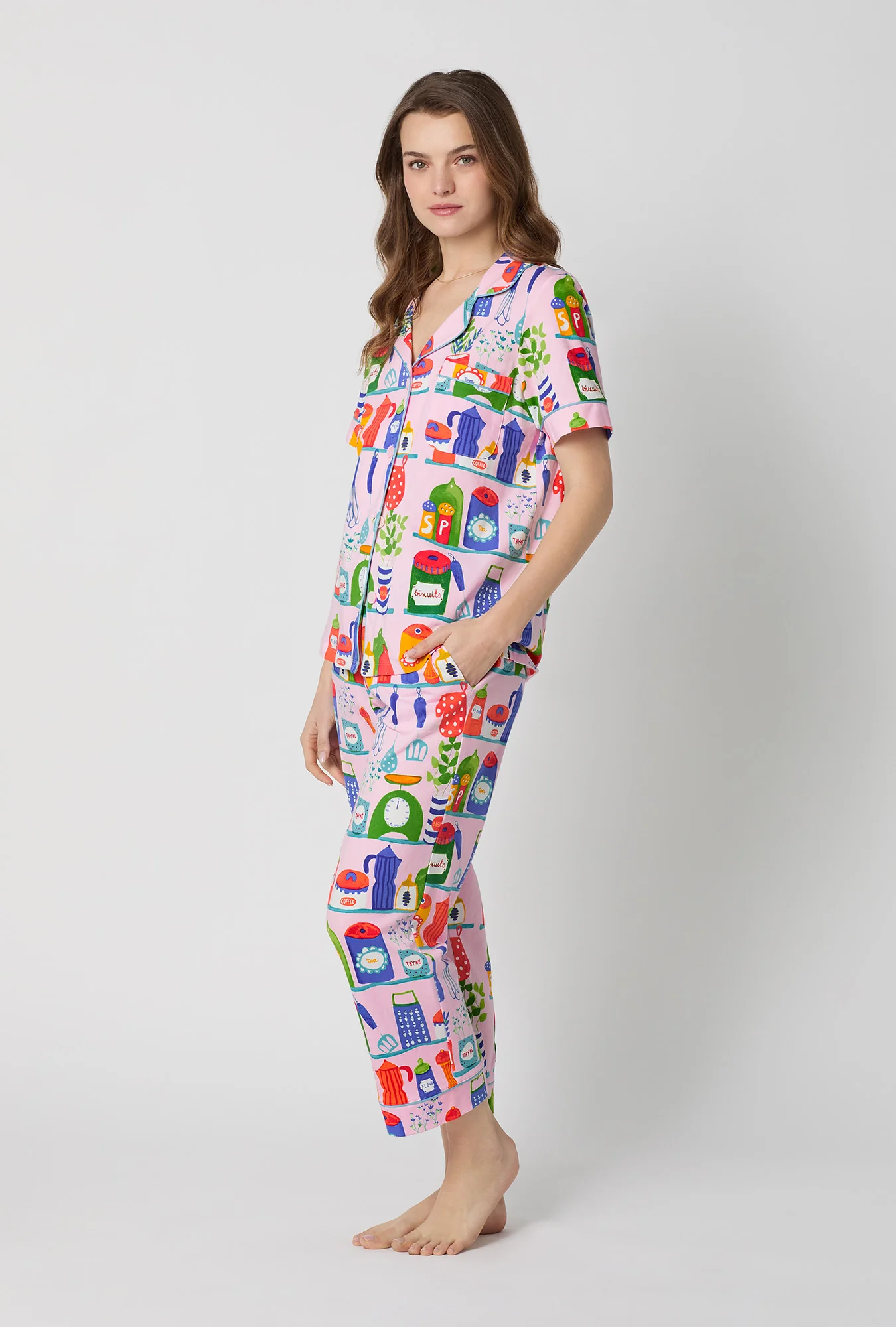In The Kitchen Short Sleeve Classic Stretch Jersey Cropped Pj Set - Image 3