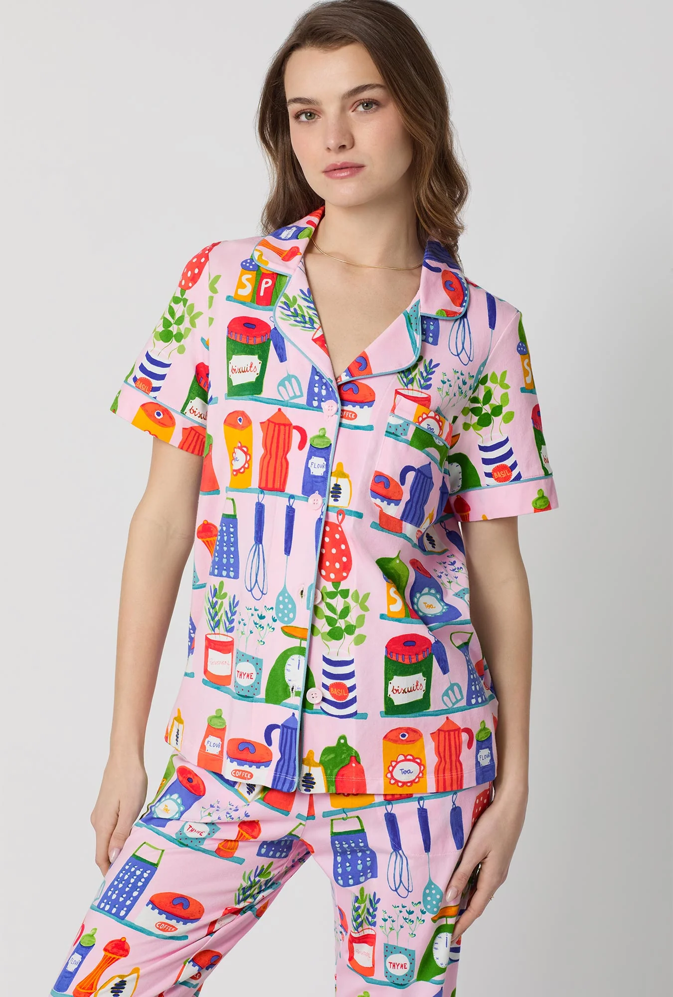 In The Kitchen Short Sleeve Classic Stretch Jersey Cropped Pj Set - Image 5