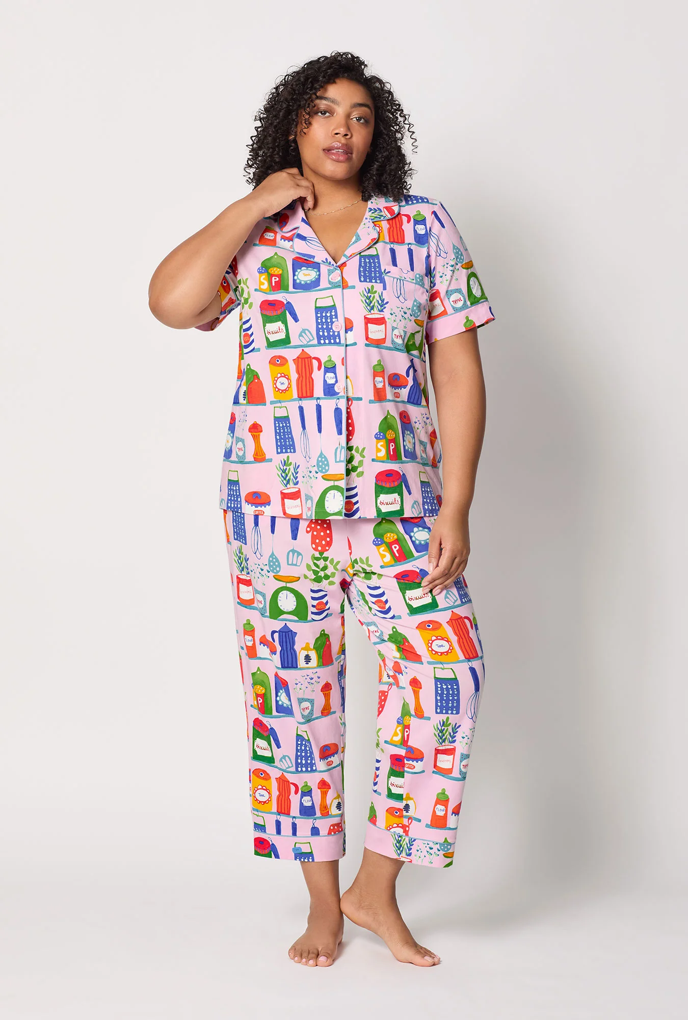 In The Kitchen Short Sleeve Classic Stretch Jersey Cropped Pj Set - Image 6