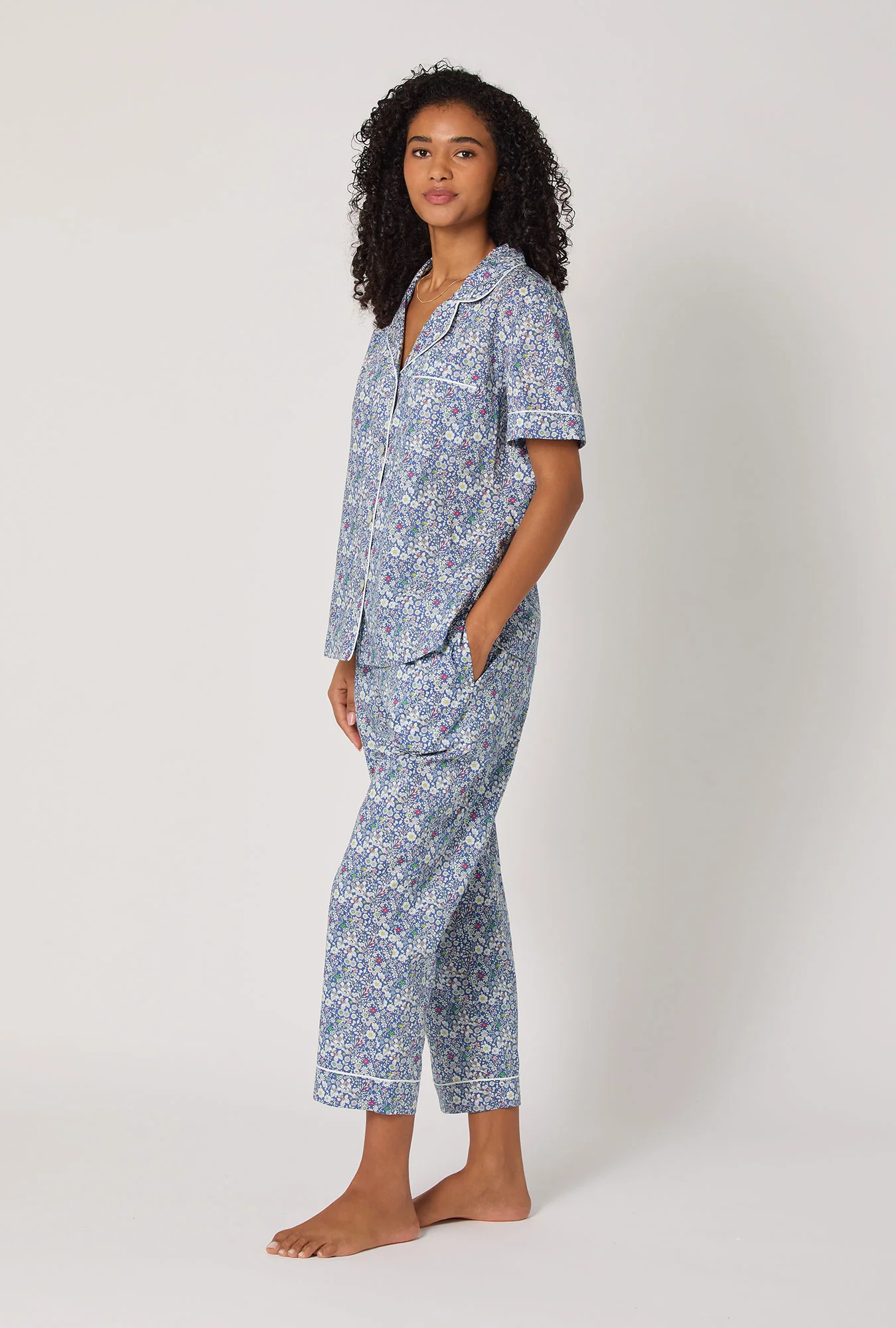 June's Meadow Short Sleeve Classic Woven Tana Lawn® Cropped Pj Set Made With Liberty Fabric - Image 3