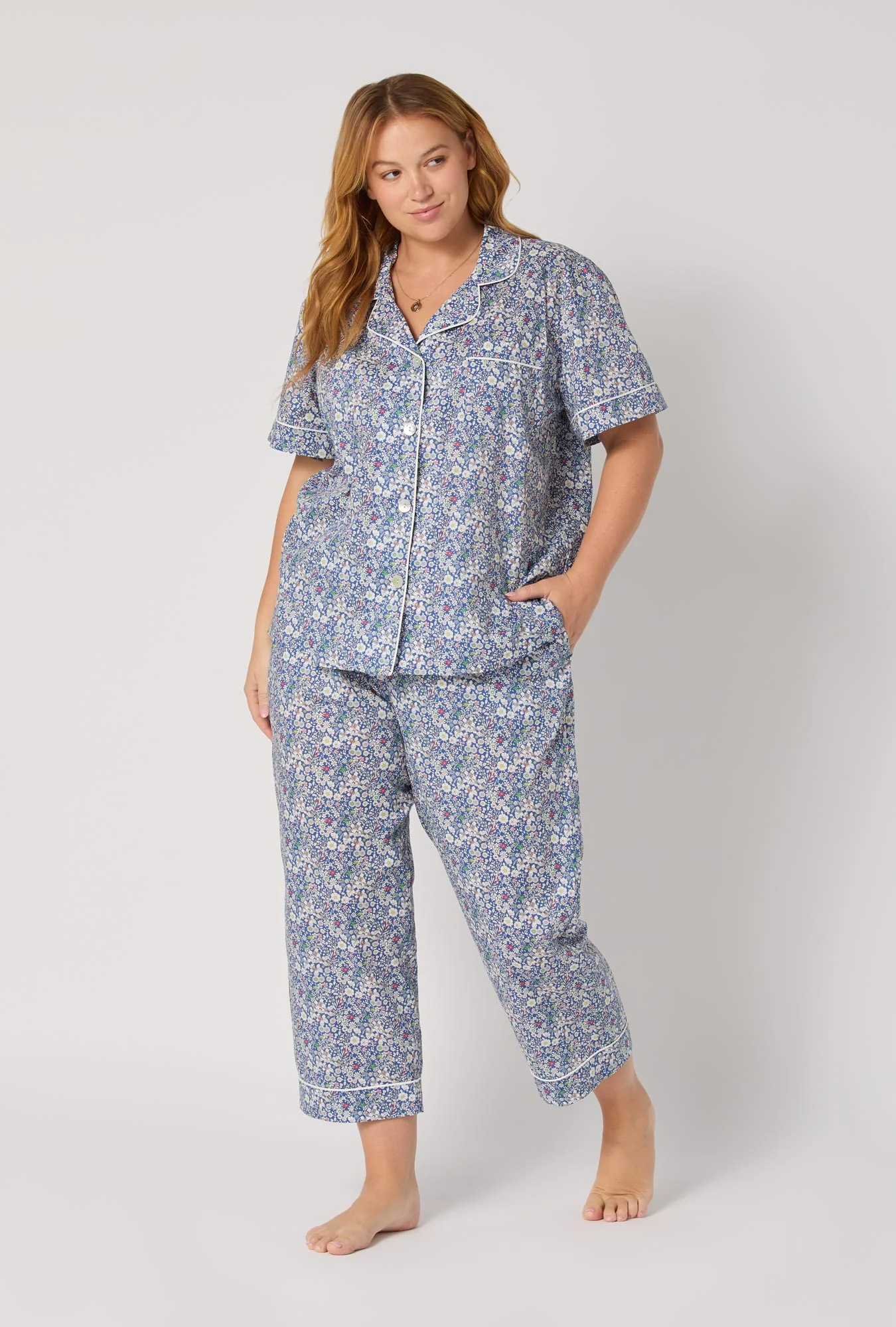 June's Meadow Short Sleeve Classic Woven Tana Lawn® Cropped Pj Set Made With Liberty Fabric - Image 5