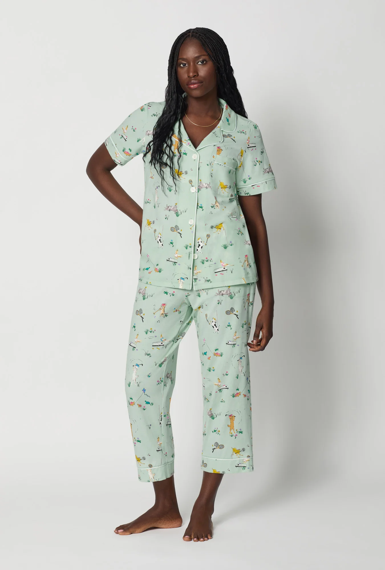 Lawn Games Short Sleeve Classic Stretch Jersey Cropped Pj Set - Image 2