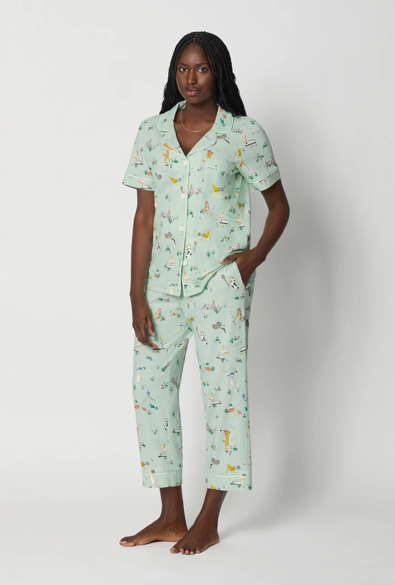 Lawn Games Short Sleeve Classic Stretch Jersey Cropped Pj Set - Image 3