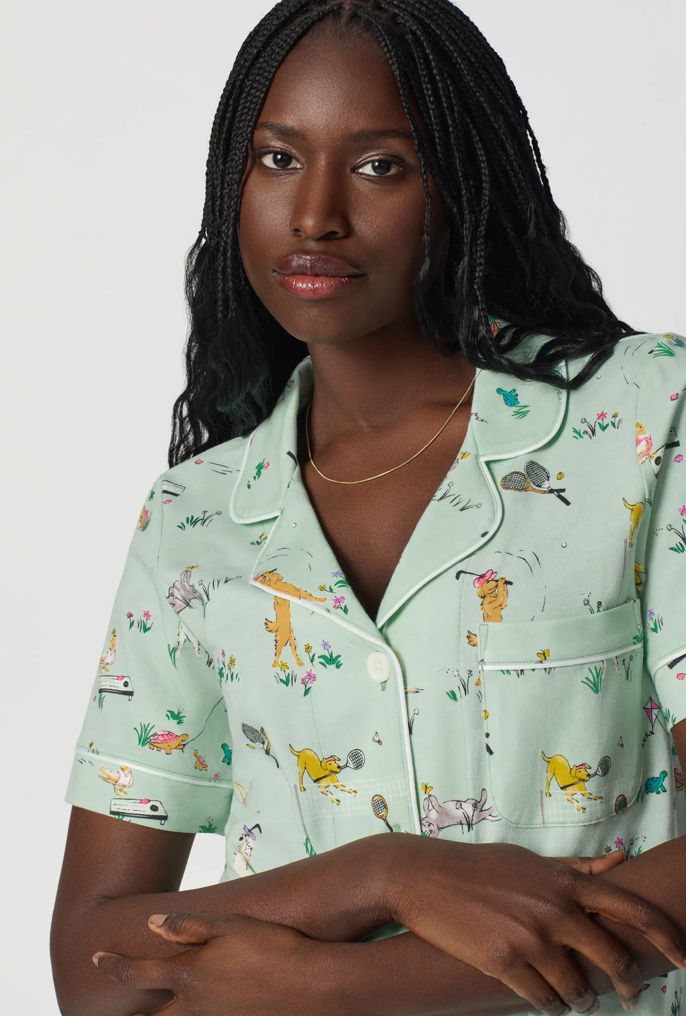 Lawn Games Short Sleeve Classic Stretch Jersey Cropped Pj Set - Image 5