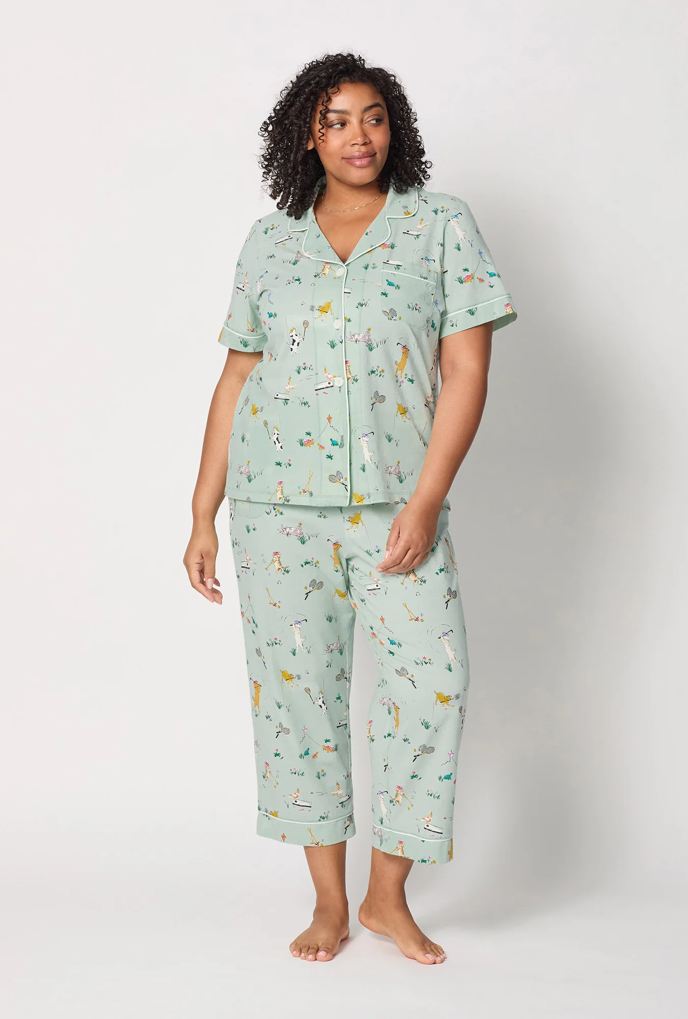 Lawn Games Short Sleeve Classic Stretch Jersey Cropped Pj Set - Image 6