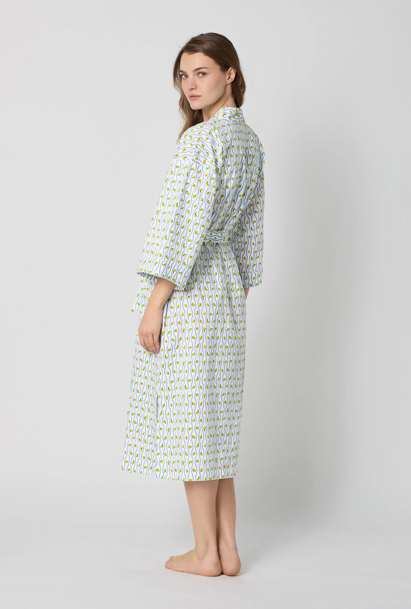 Limoncello Stripe Woven Cotton Poplin Kimono Robe - Image 2