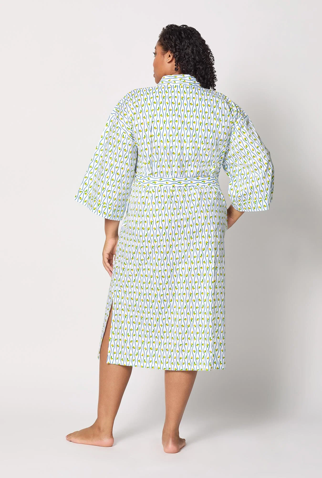 Limoncello Stripe Woven Cotton Poplin Kimono Robe - Image 6