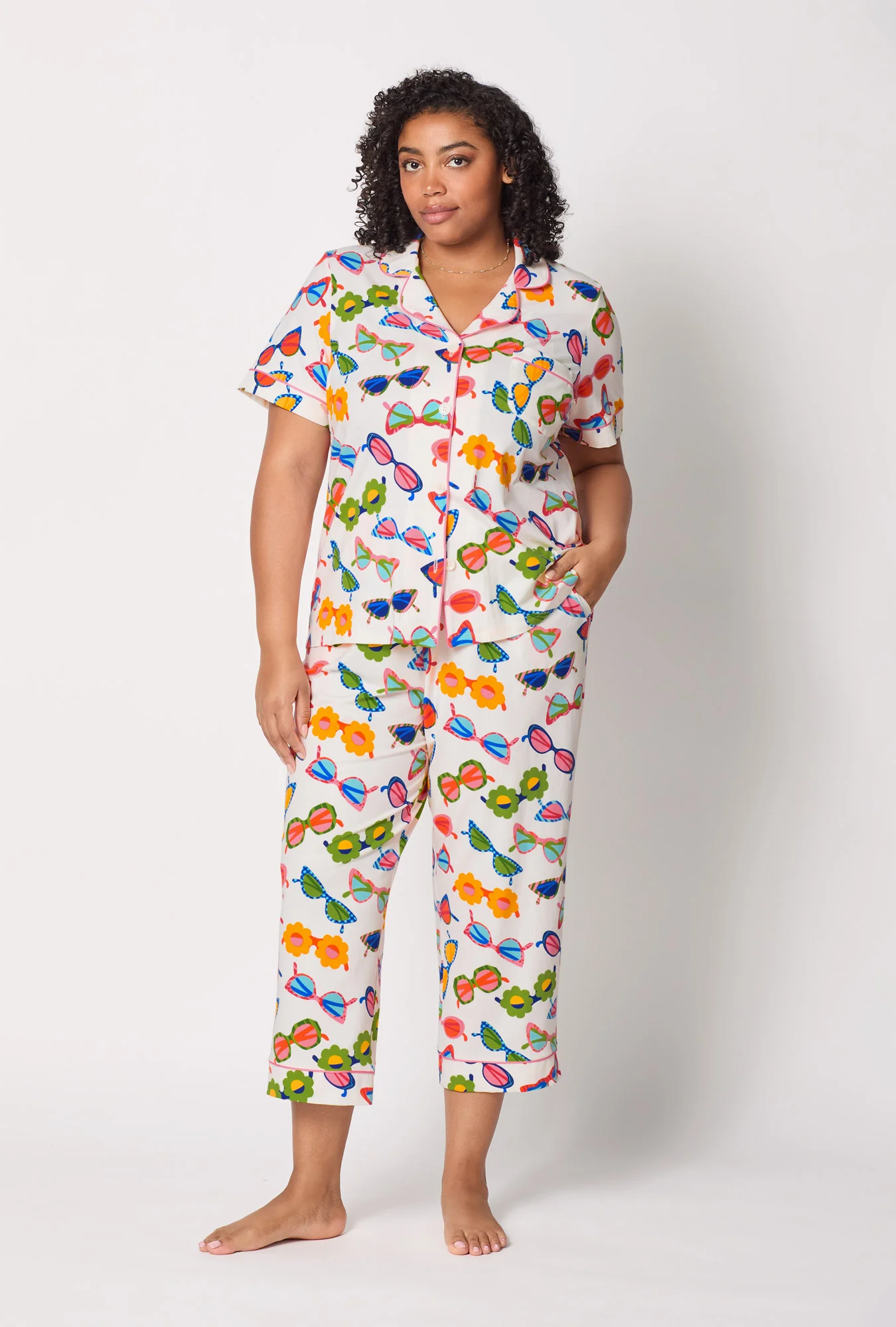 Made In The Shade Short Sleeve Classic Stretch Jersey Cropped Pj Set - Image 5