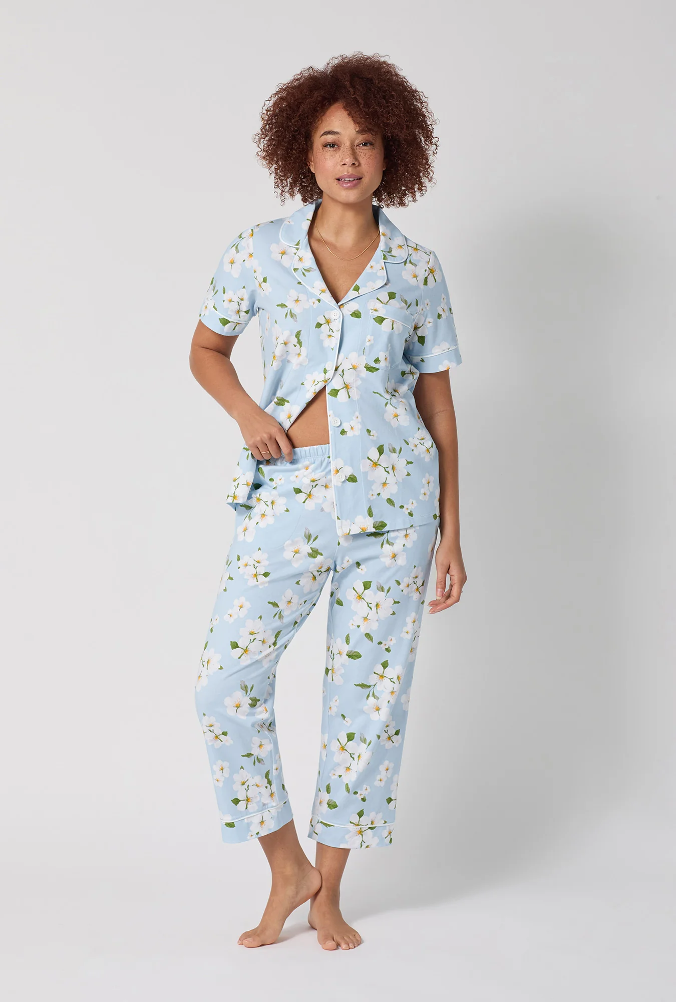 Magnolia Breeze Short Sleeve Classic Stretch Jersey Cropped Pj Set