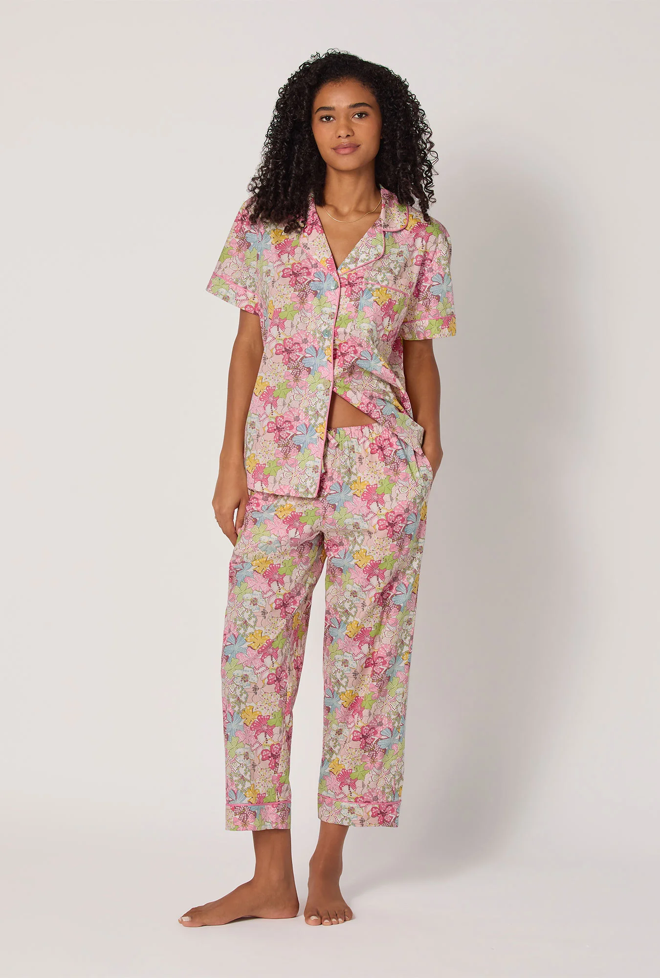 Mauvey Short Sleeve Classic Woven Tana Lawn® Cropped Pj Set Made With Liberty Fabric
