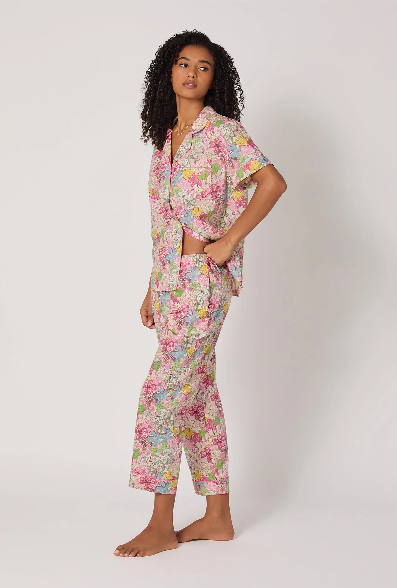 Mauvey Short Sleeve Classic Woven Tana Lawn® Cropped Pj Set Made With Liberty Fabric - Image 2