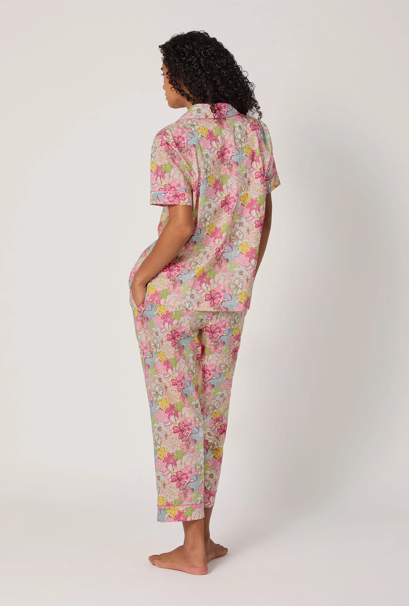 Mauvey Short Sleeve Classic Woven Tana Lawn® Cropped Pj Set Made With Liberty Fabric - Image 3