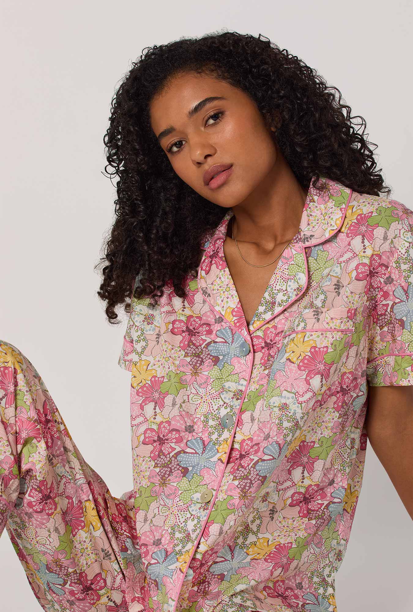 Mauvey Short Sleeve Classic Woven Tana Lawn® Cropped Pj Set Made With Liberty Fabric - Image 4