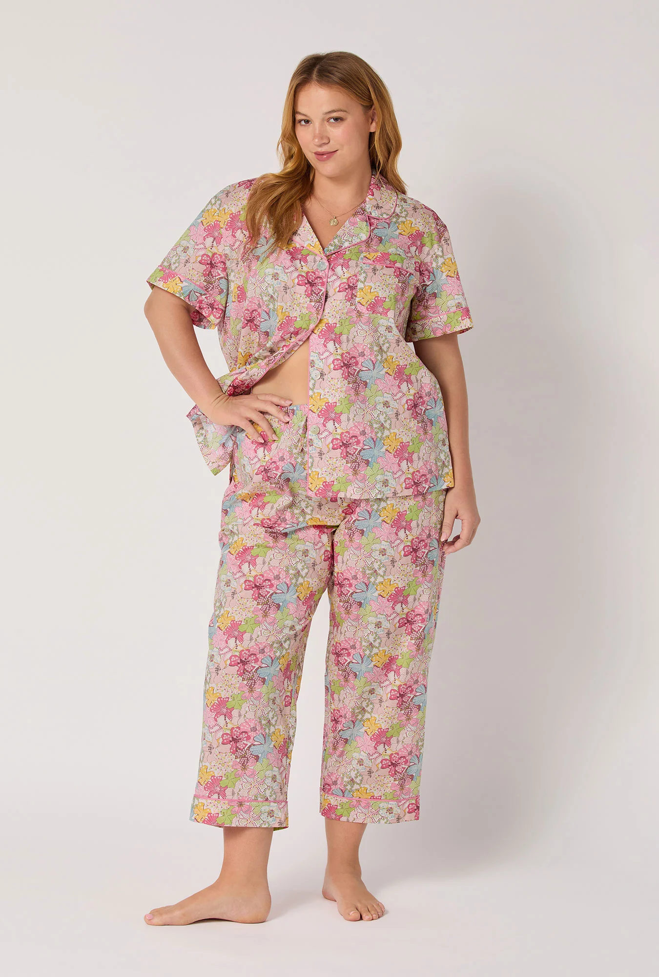 Mauvey Short Sleeve Classic Woven Tana Lawn® Cropped Pj Set Made With Liberty Fabric - Image 5