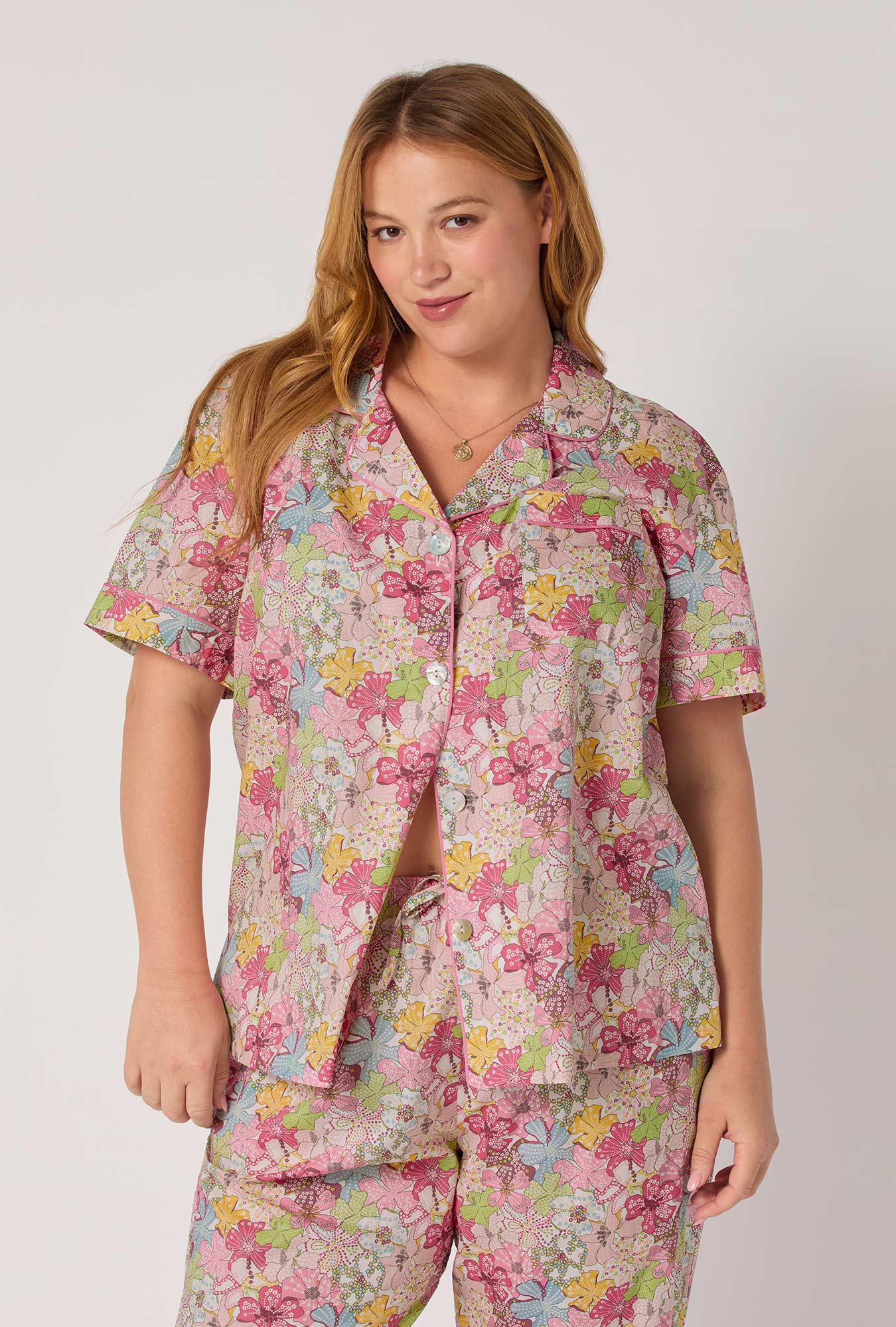 Mauvey Short Sleeve Classic Woven Tana Lawn® Cropped Pj Set Made With Liberty Fabric - Image 7