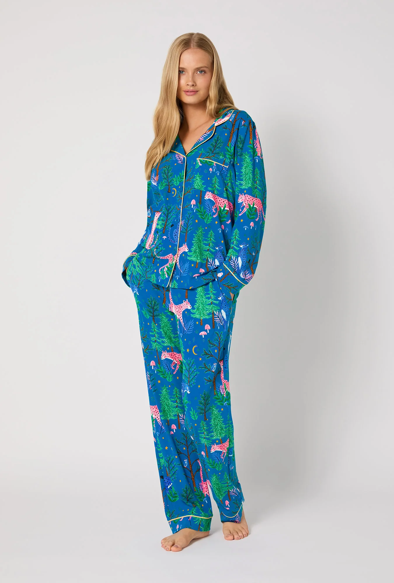 Midnight Forest Long Sleeve Classic Stretch Jersey Pj Set