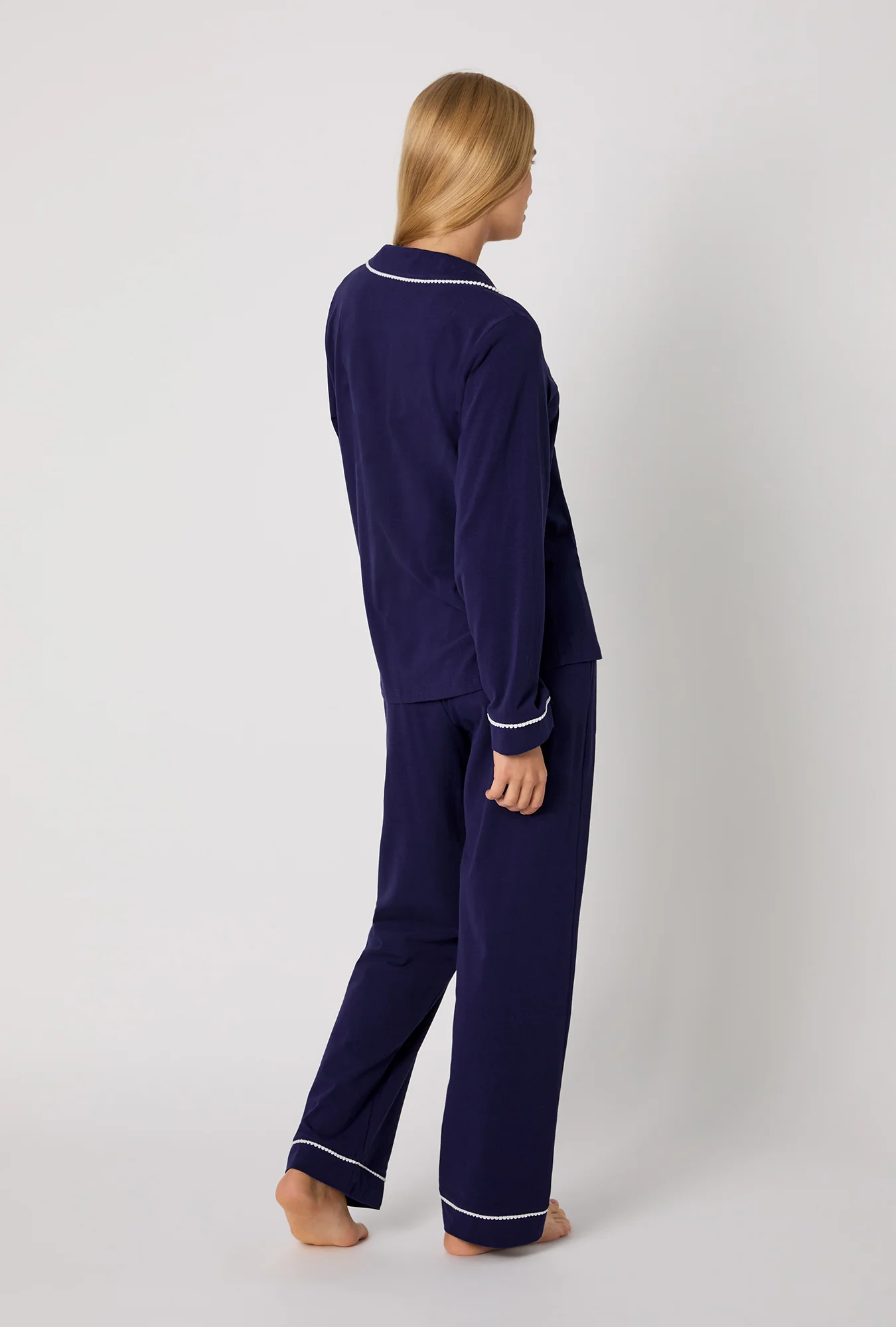 Midnight Navy Long Sleeve Classic Stretch Jersey Pj Set - Image 3