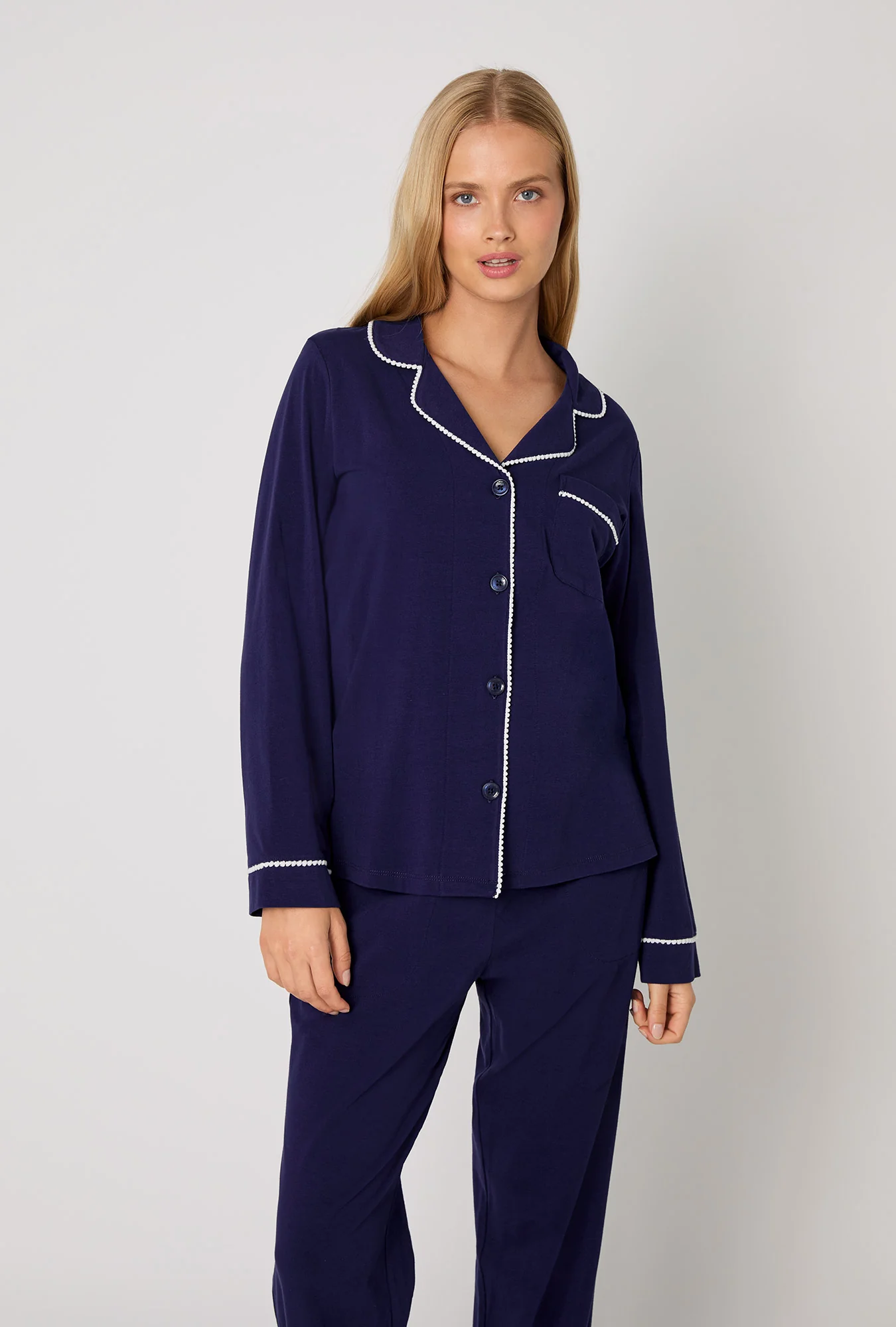 Midnight Navy Long Sleeve Classic Stretch Jersey Pj Set - Image 4