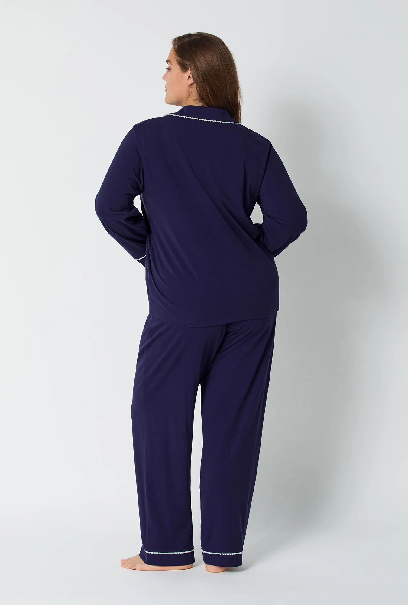 Midnight Navy Long Sleeve Classic Stretch Jersey Pj Set - Image 5