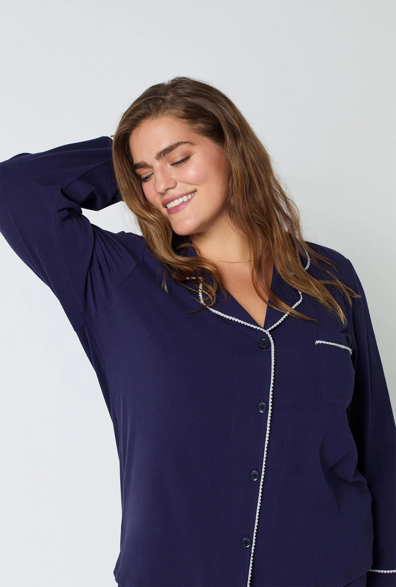 Midnight Navy Long Sleeve Classic Stretch Jersey Pj Set - Image 6