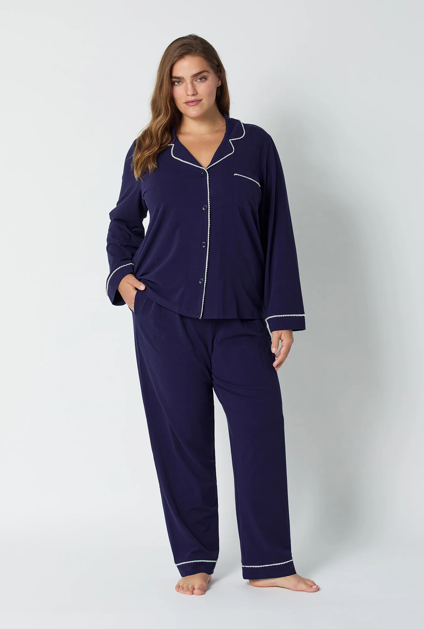 Midnight Navy Long Sleeve Classic Stretch Jersey Pj Set - Image 7