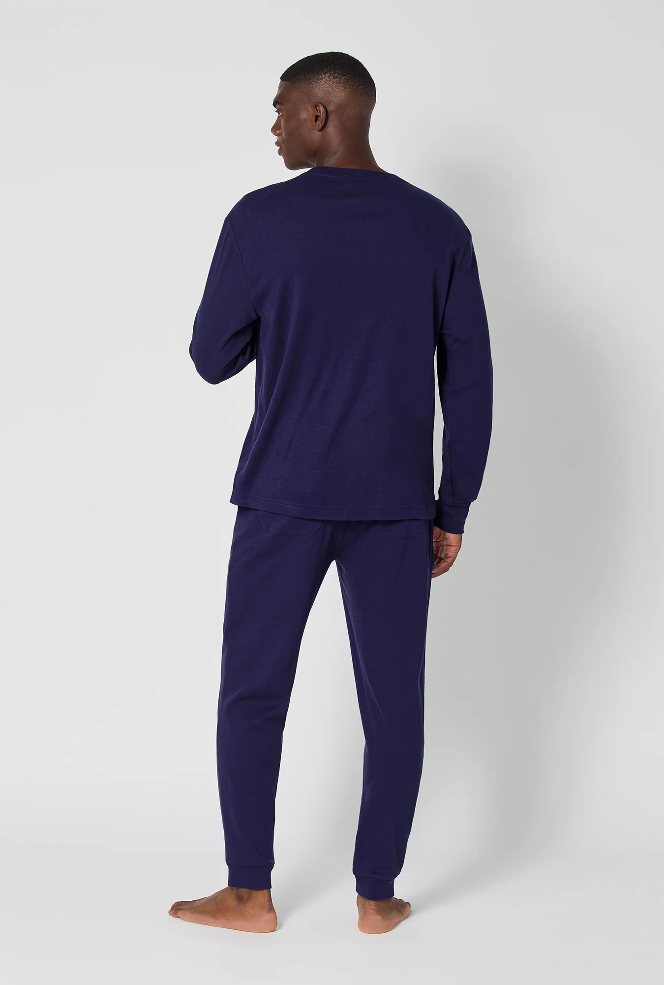 Midnight Navy Men's Long Sleeve Henley And Jogger Cotton Rib Pj Set - Image 3