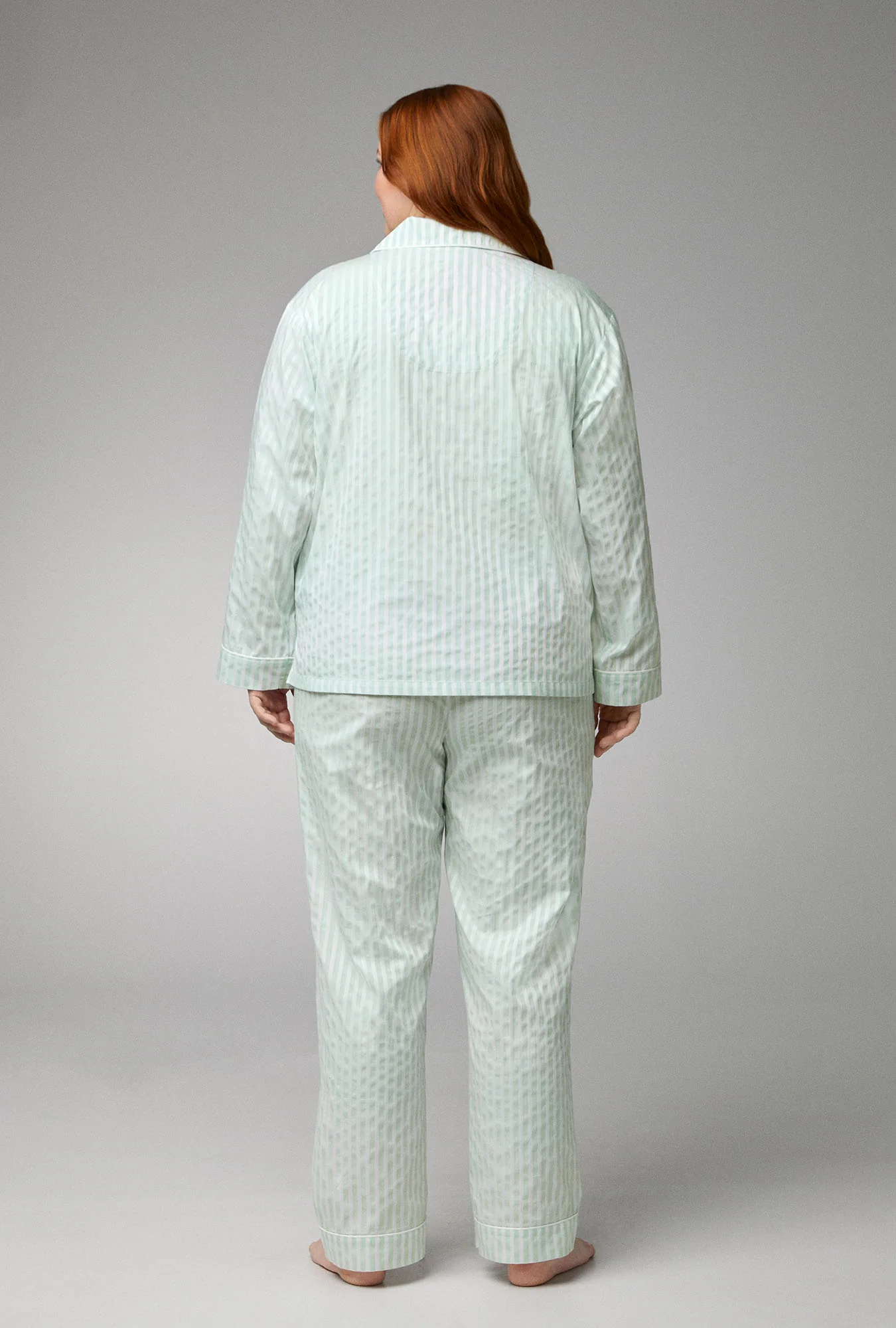 Mint 3D Stripe Long Sleeve Classic Woven Cotton Sateen PJ Set - Image 5