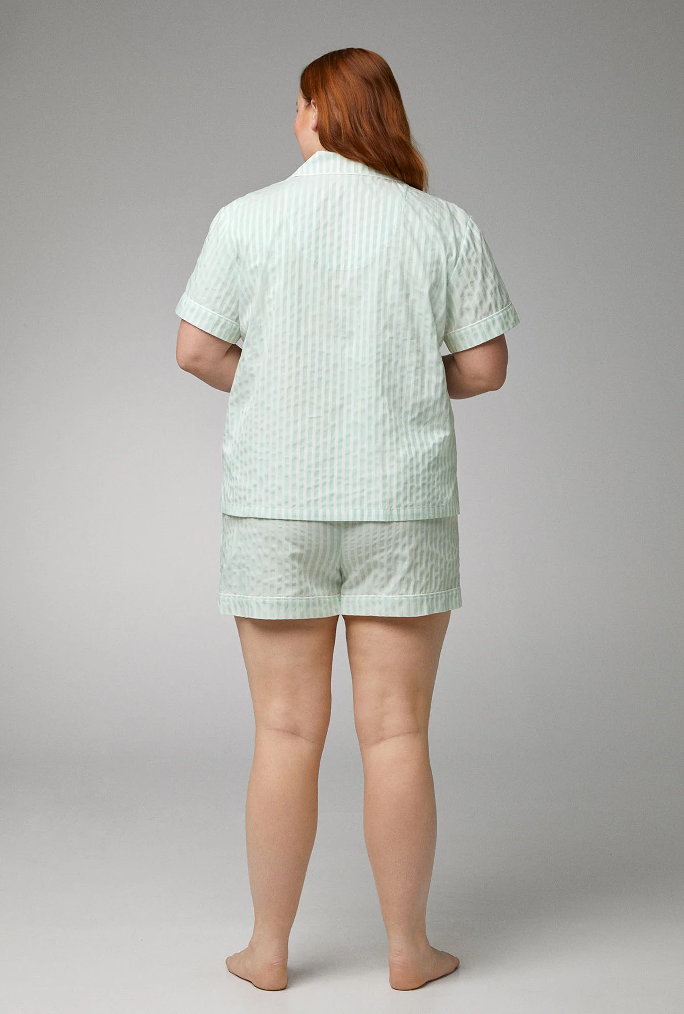 Mint 3D Stripe Short Sleeve Classic Woven Cotton Sateen Shorty PJ Set - Image 7