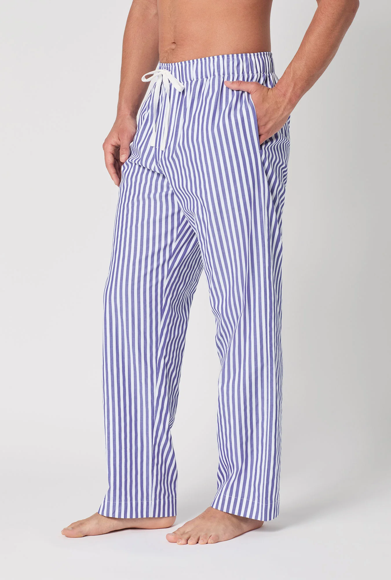 Navy 3D Stripe Men's Woven Cotton Sateen PJ Pant - Image 2